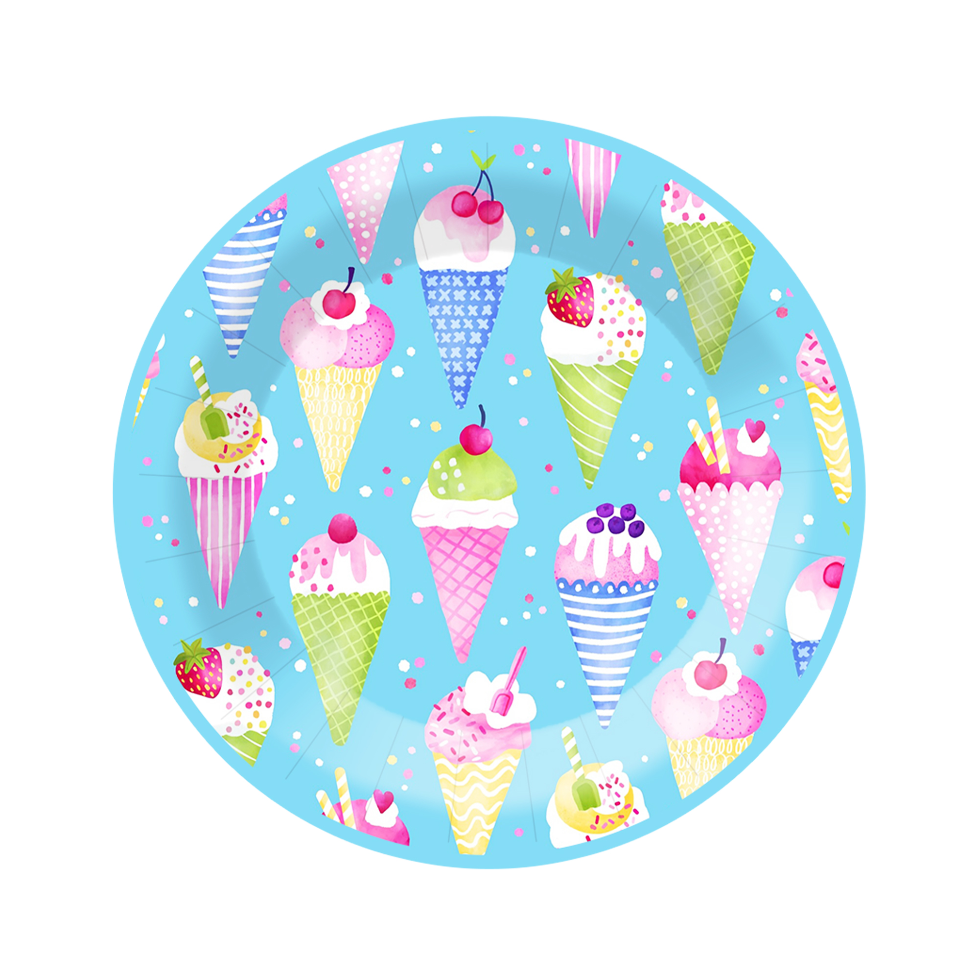 Summer Theme Blue Background Colorful Ice-cream Pattern 9 inch Plate