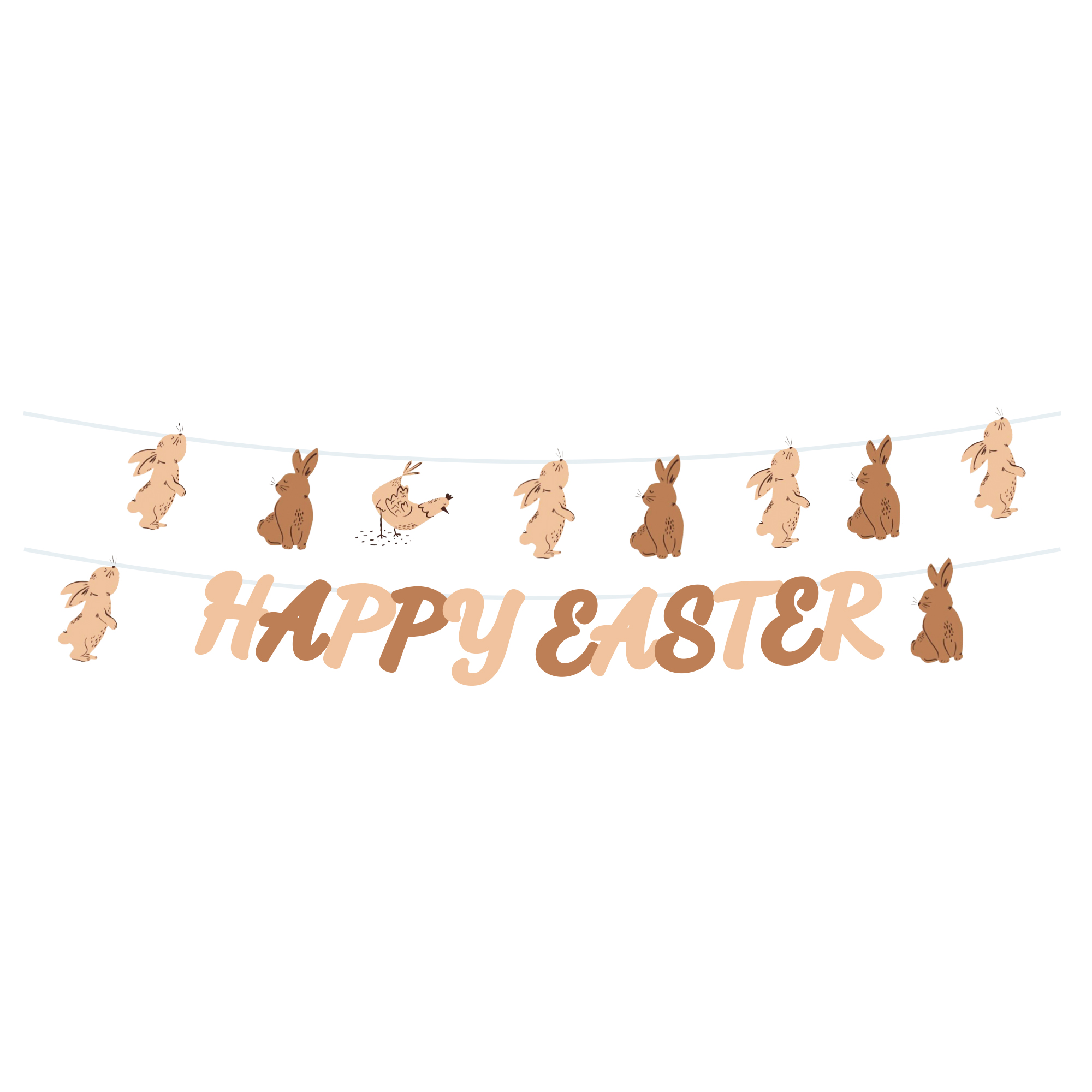 Easter Theme Rabbit and Chicken Happy Easter Paper Banner
