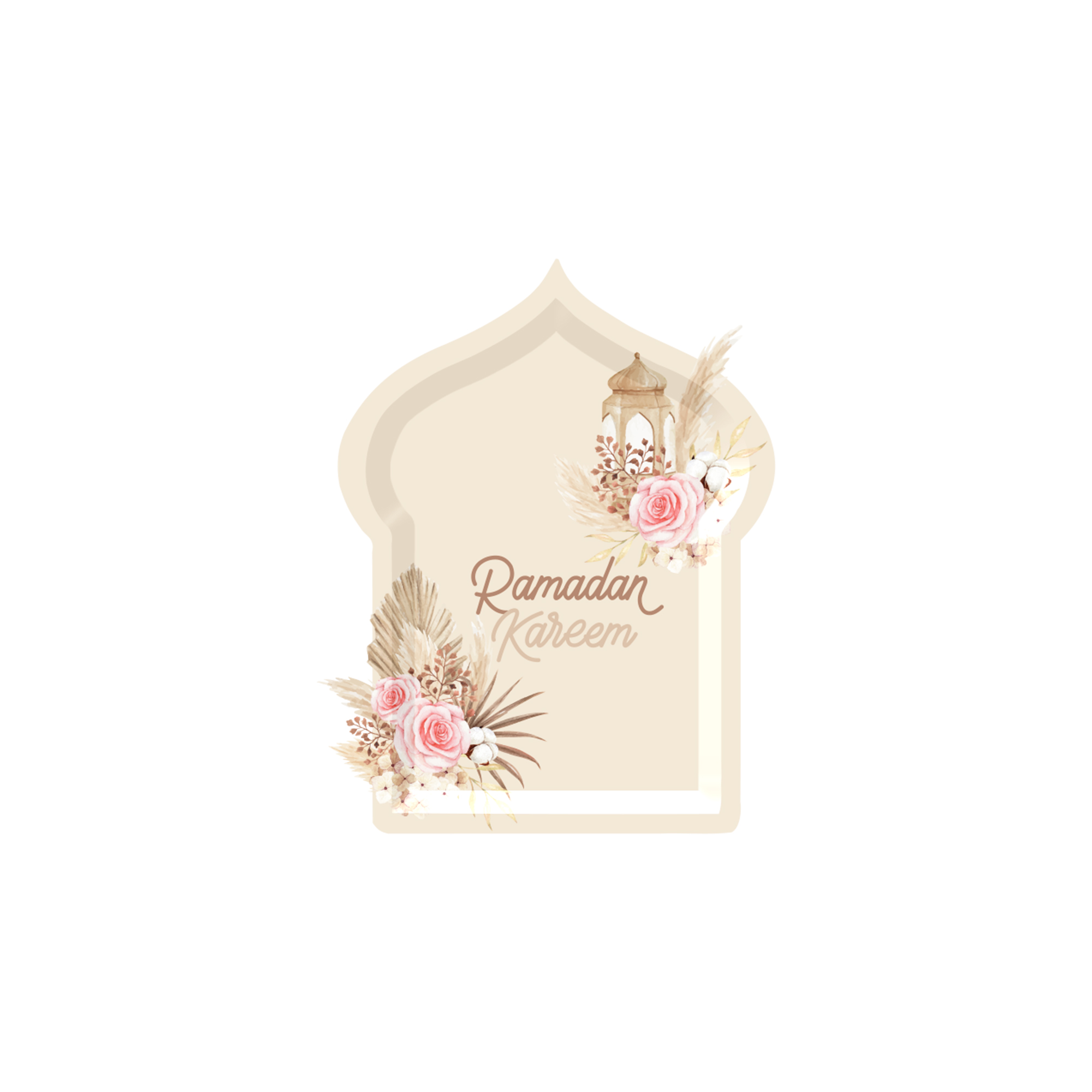 Eid Theme Beige Background Flower Pattern Mosque Die-Cut Line 7 inch Plate