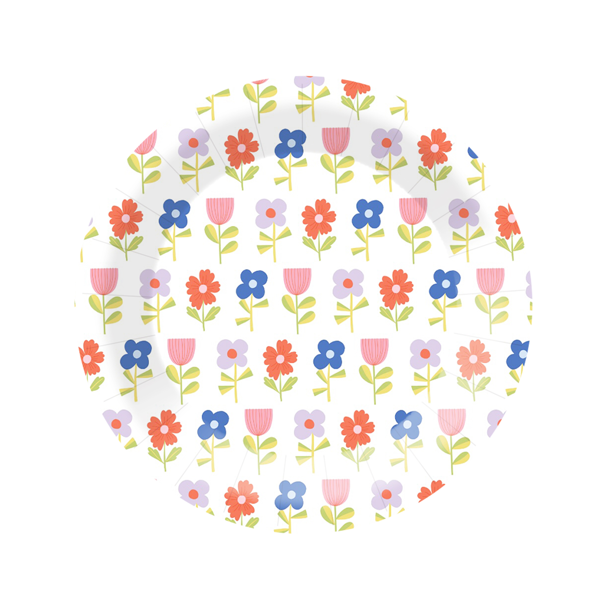 Kids Theme White Background Flower Pattern 9 inch Plate