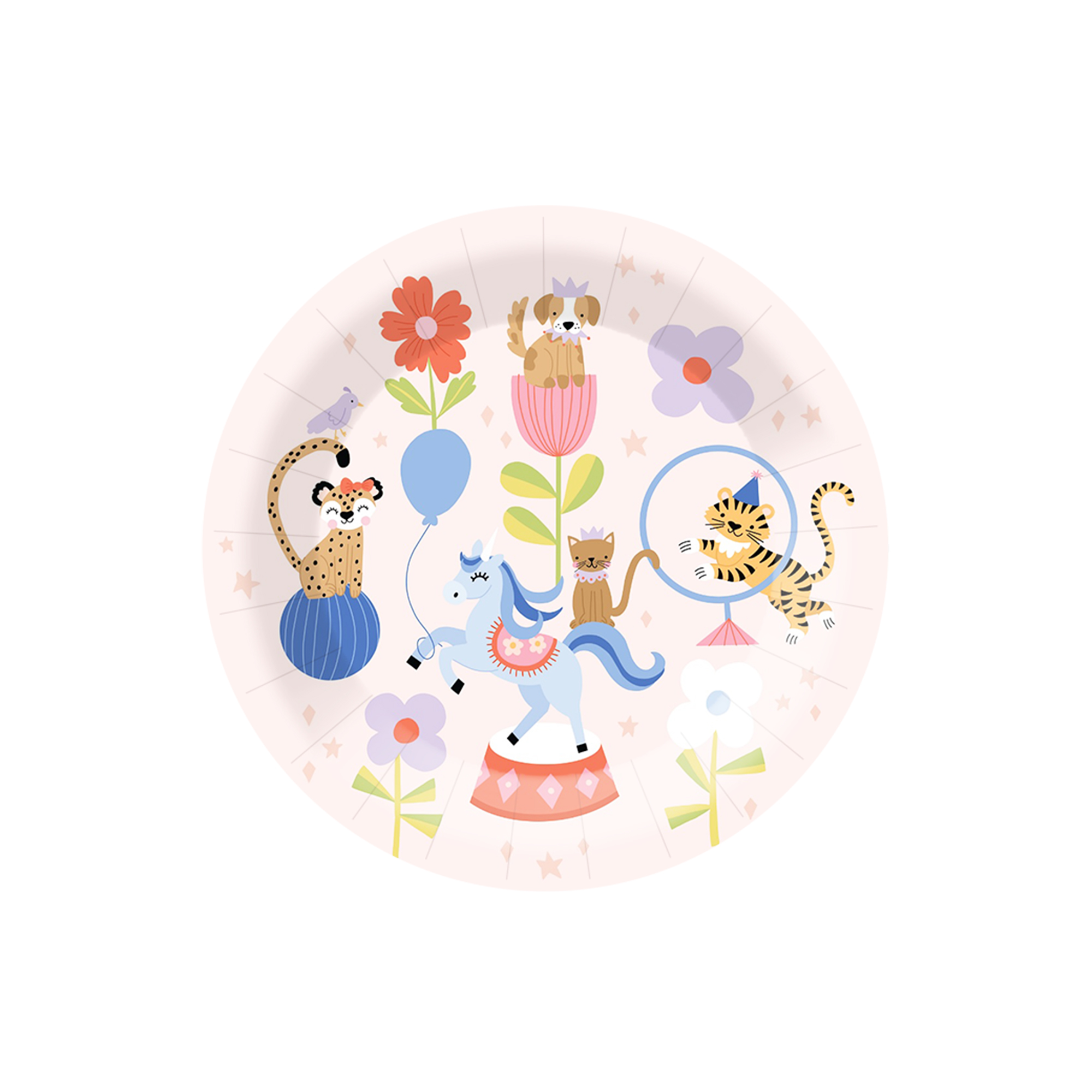 Kids Theme Light Pink Background Animal Pattern 7 inch Plate