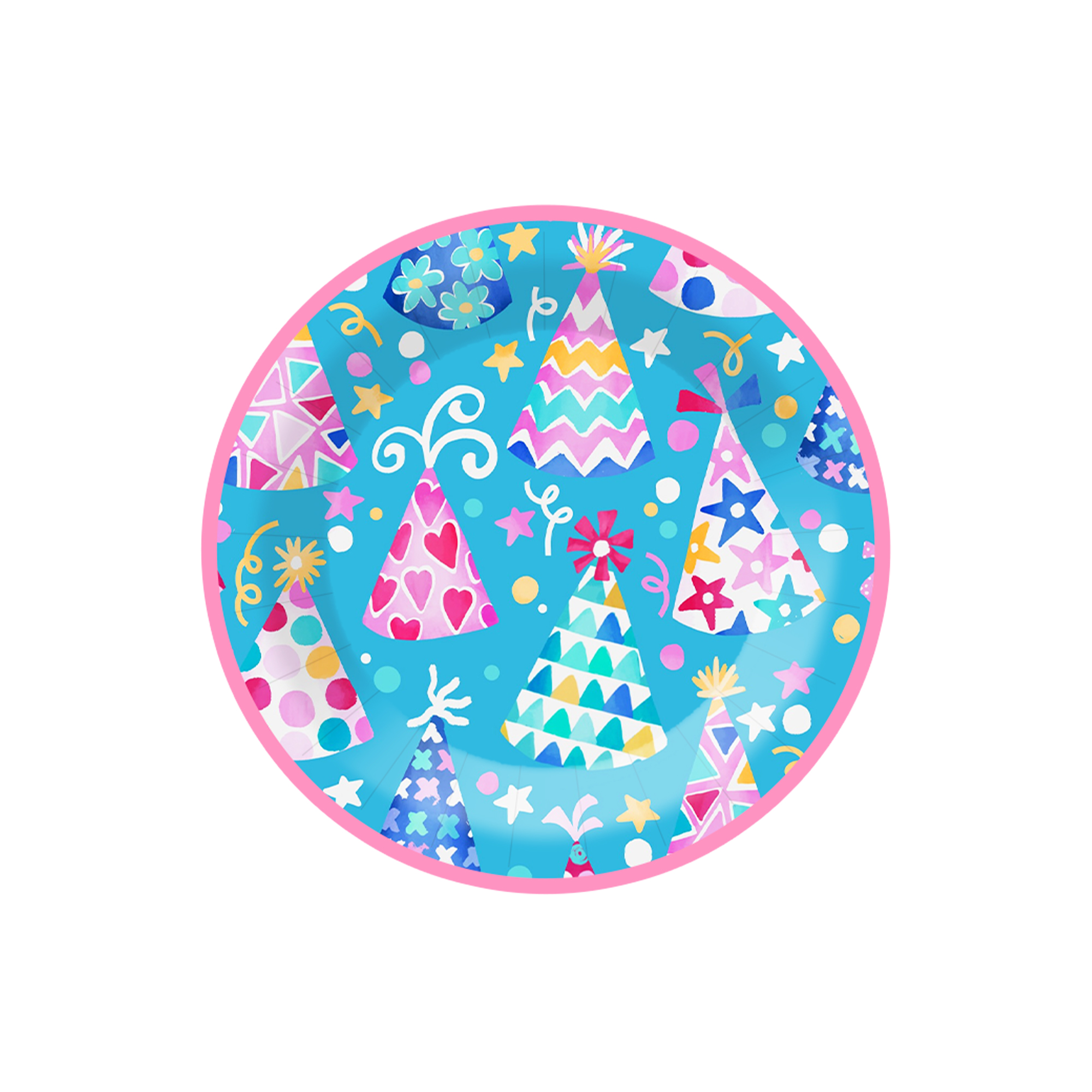 Halloween Theme Blue Background Colorful Hat Pattern 7 inch Plate
