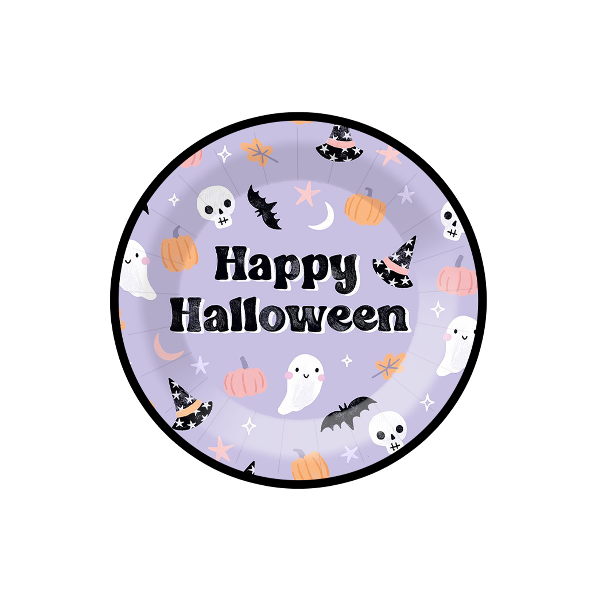 Halloween Theme Purple Background Pumpkin with Ghost Pattern 7 inch Plate