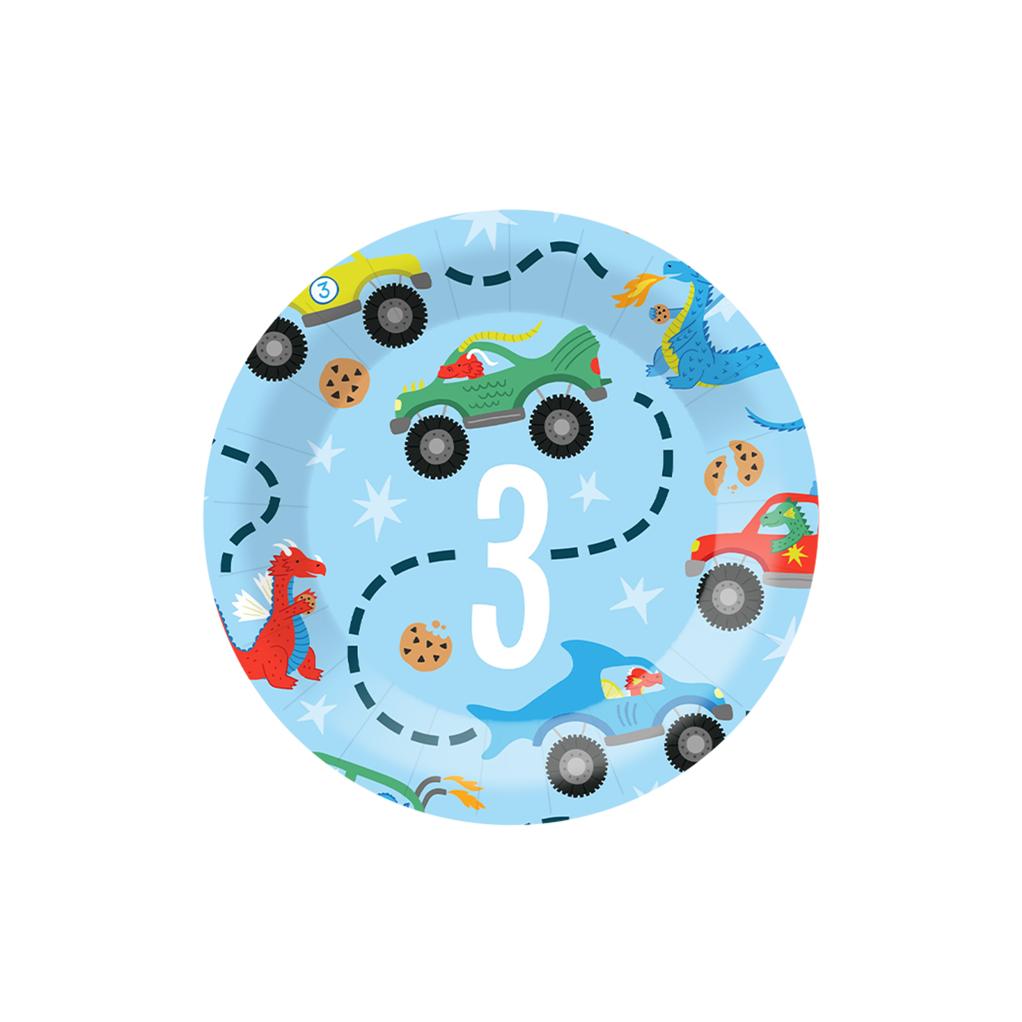 Kids Theme Blue Background Traffic Jam Pattern 7 inch Plate