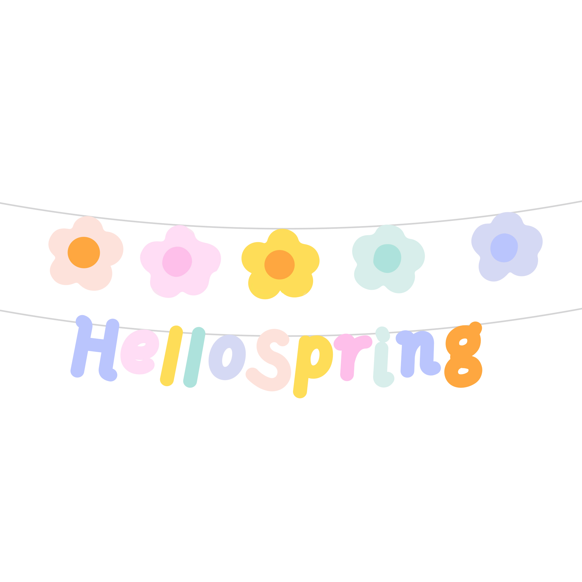 Floral Theme Flower Hello Spring Paper Banner