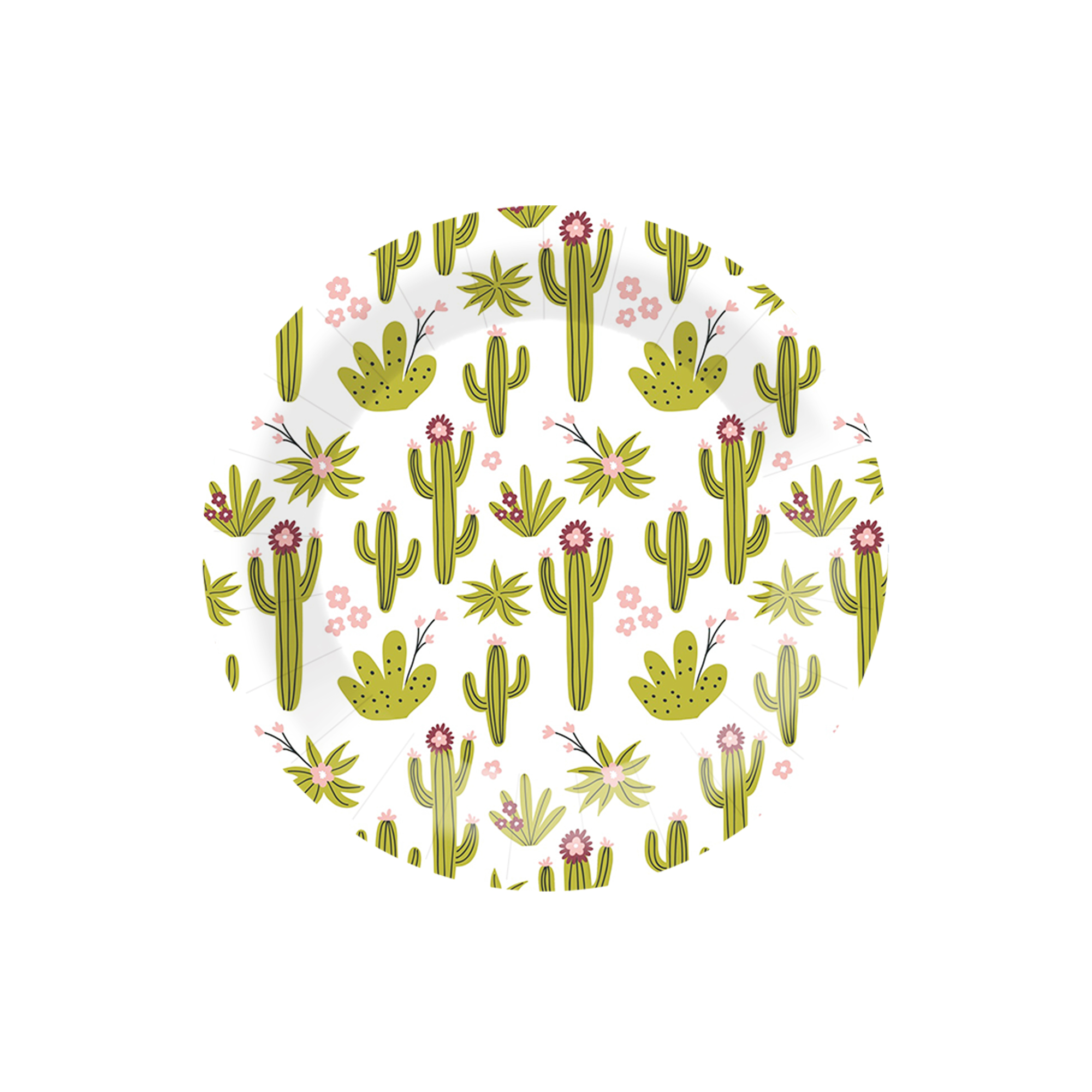 Kids Theme White Background Cactus Pattern 7 inch Plate
