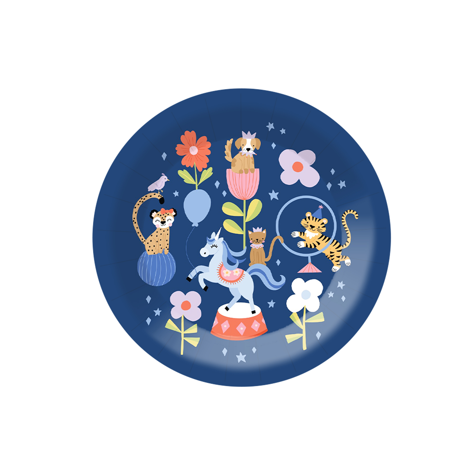 Kids Theme Dark Blue Background Animal Pattern 7 inch Plate