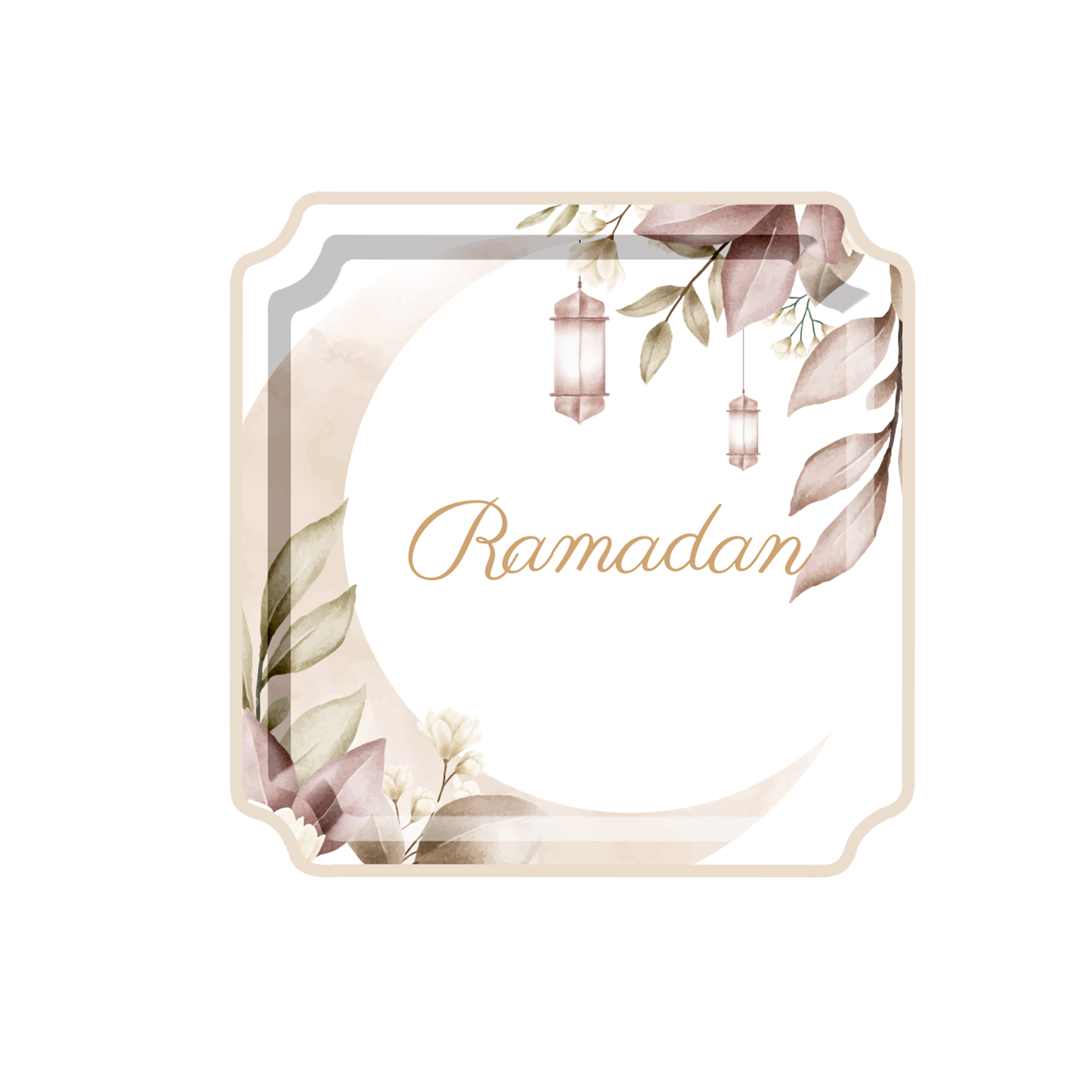 Eid Theme Beige Background Flower Pattern Square Die-Cut Line 10.5 inch Plate