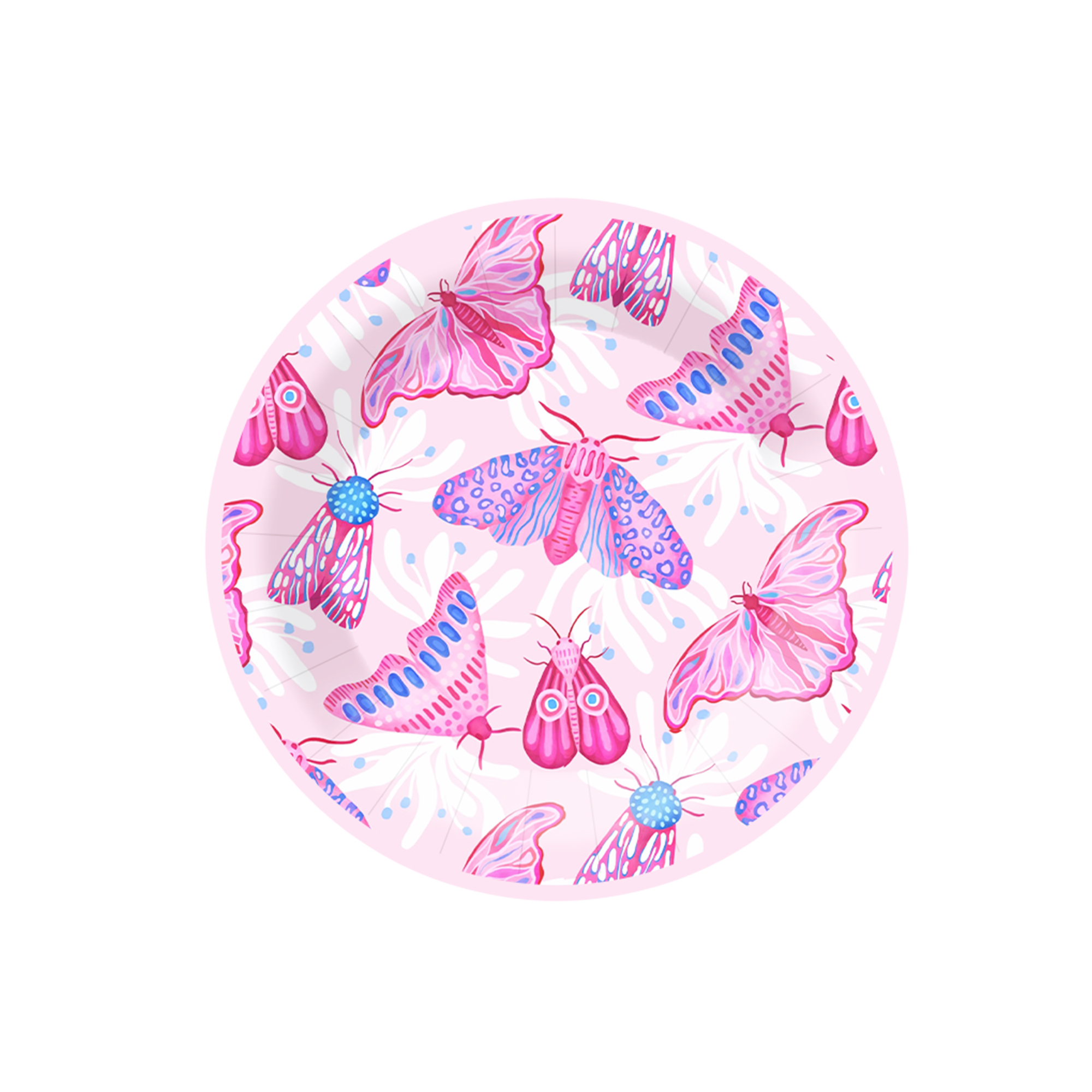 Summer Theme Light Pink Background Hot Pink Butterfly Pattern 7 inch Plate