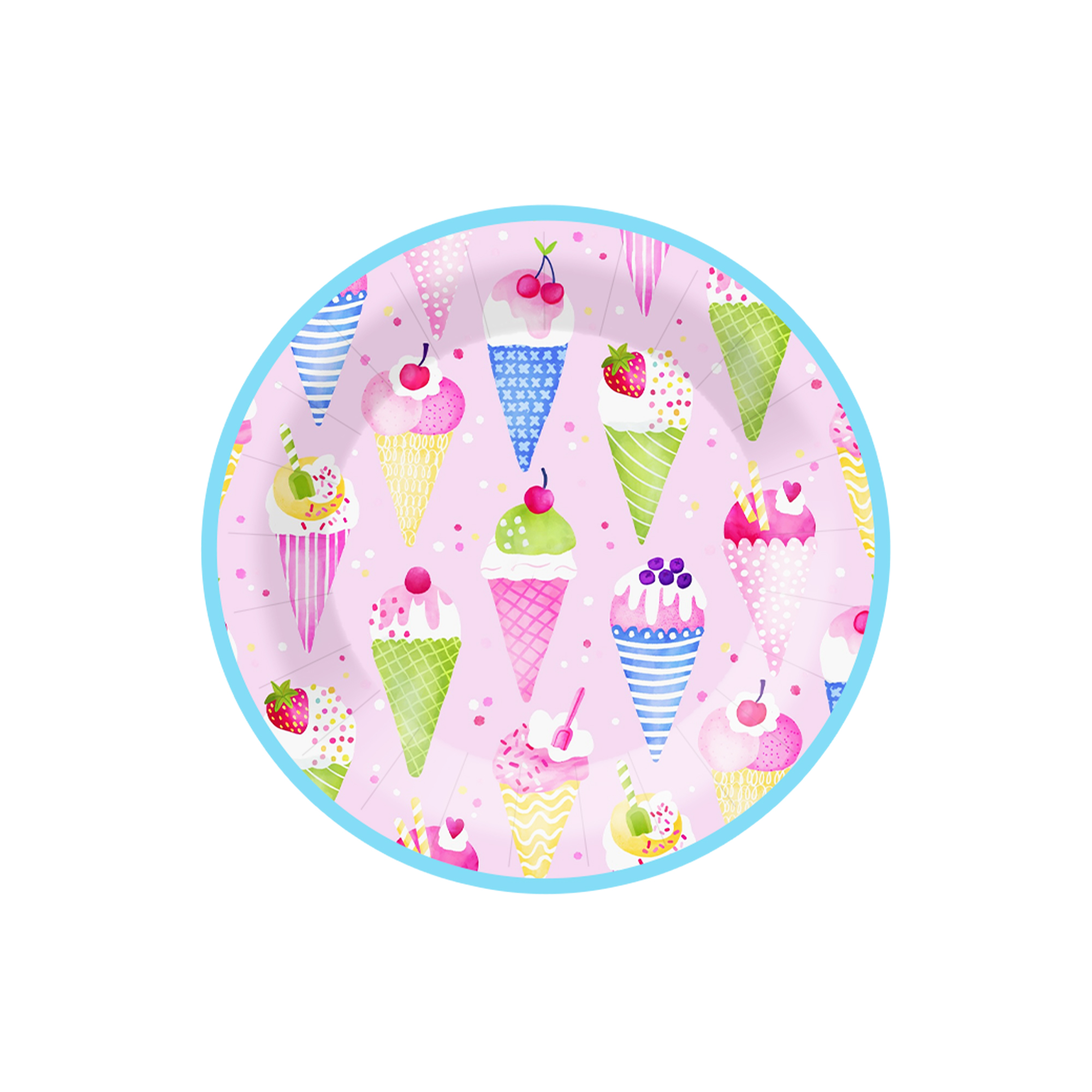 Summer Theme Pink Background Ice-cream Pattern 7 inch Plate
