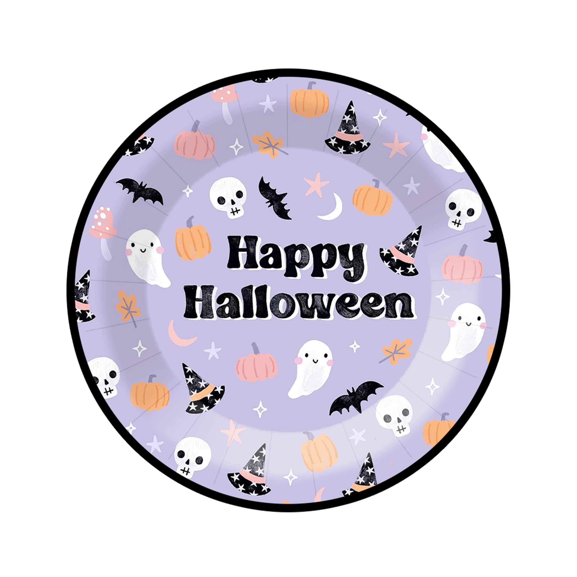 Halloween Theme Purple Background Pumpkin with Ghost Pattern 9 inch Plate