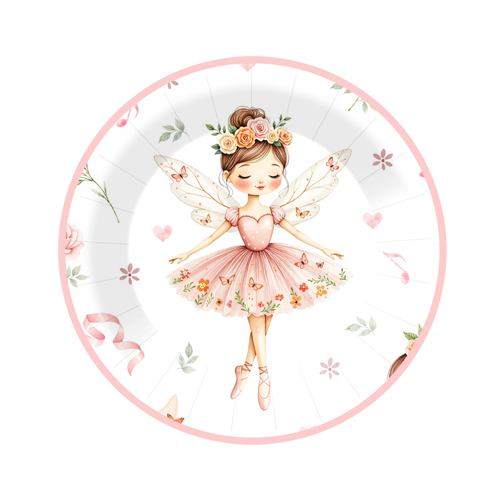 Kids Theme White Background Baby Pink Fairy Pattern 9 inch Plate