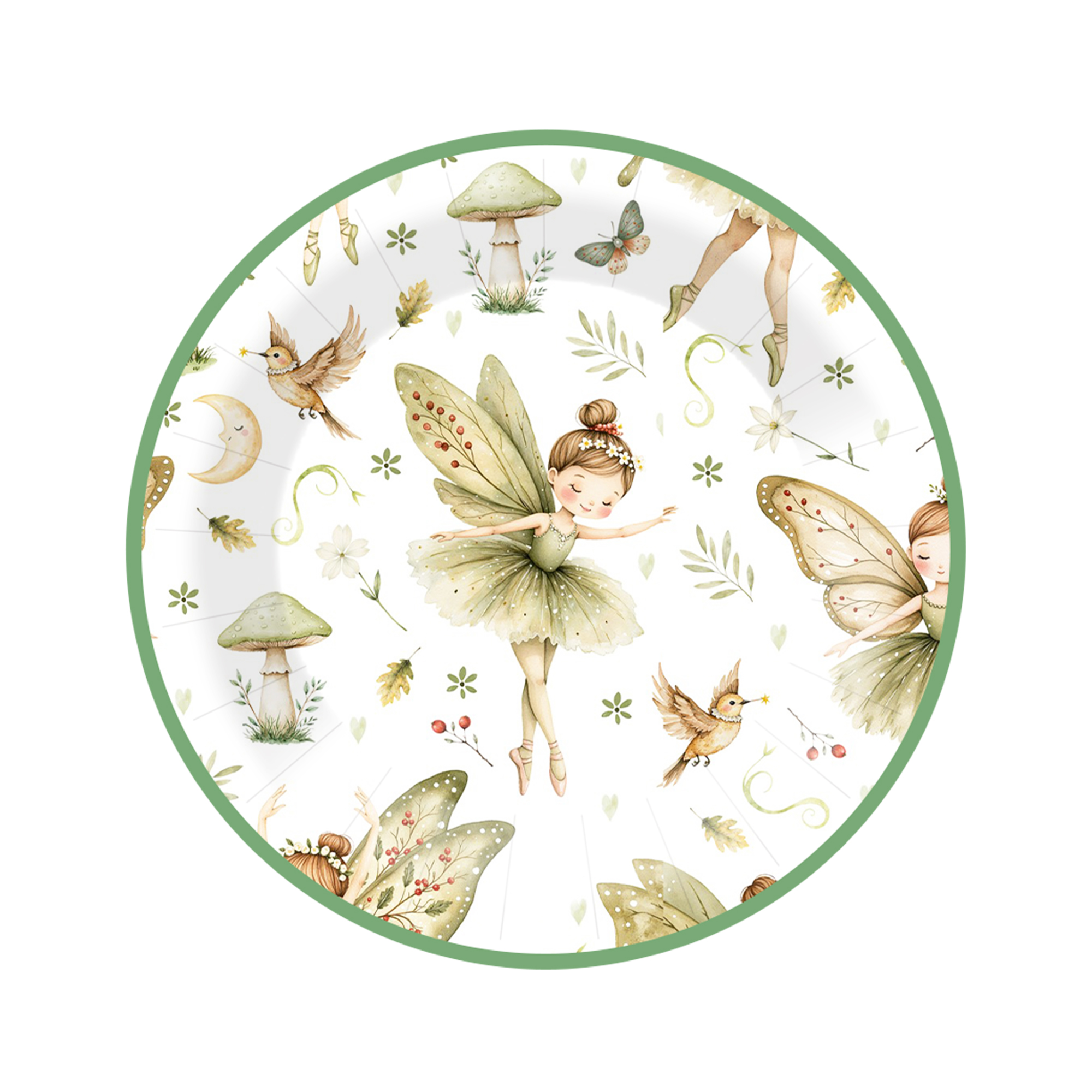 Kids Theme White Background Green Fairy Pattern 9 inch Plate