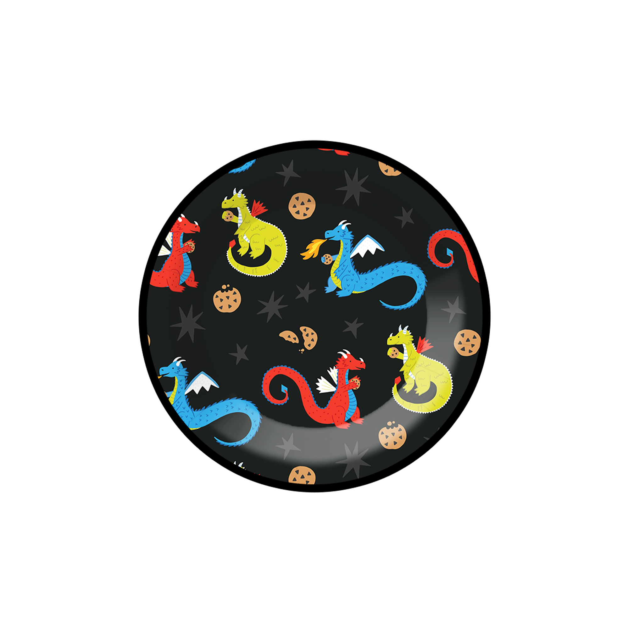 Kids Theme Black Background Colorful Dragon Pattern 7 inch Plate