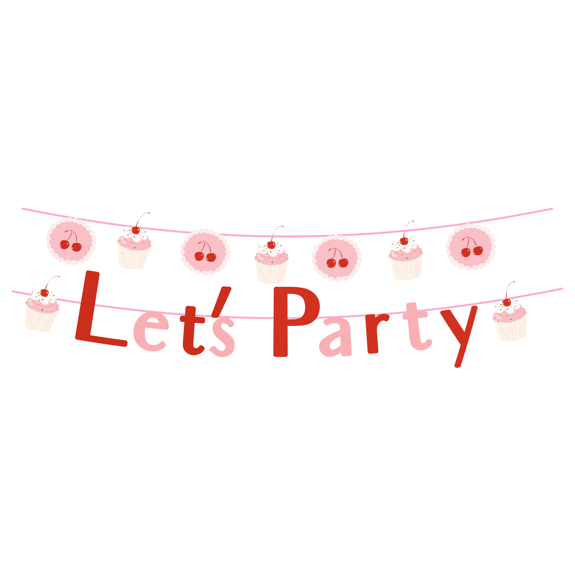 Fruit Theme Cake and Cherry Let's Party Paper Banner