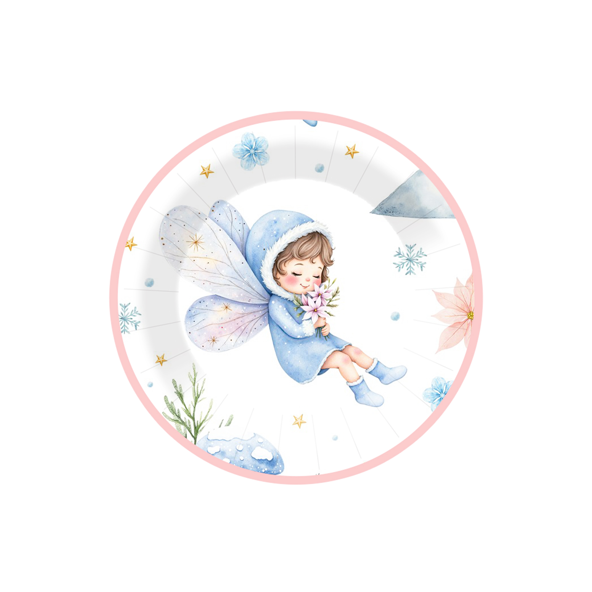 Kids Theme White Background Baby Blue Fairy Pattern 7 inch Plate