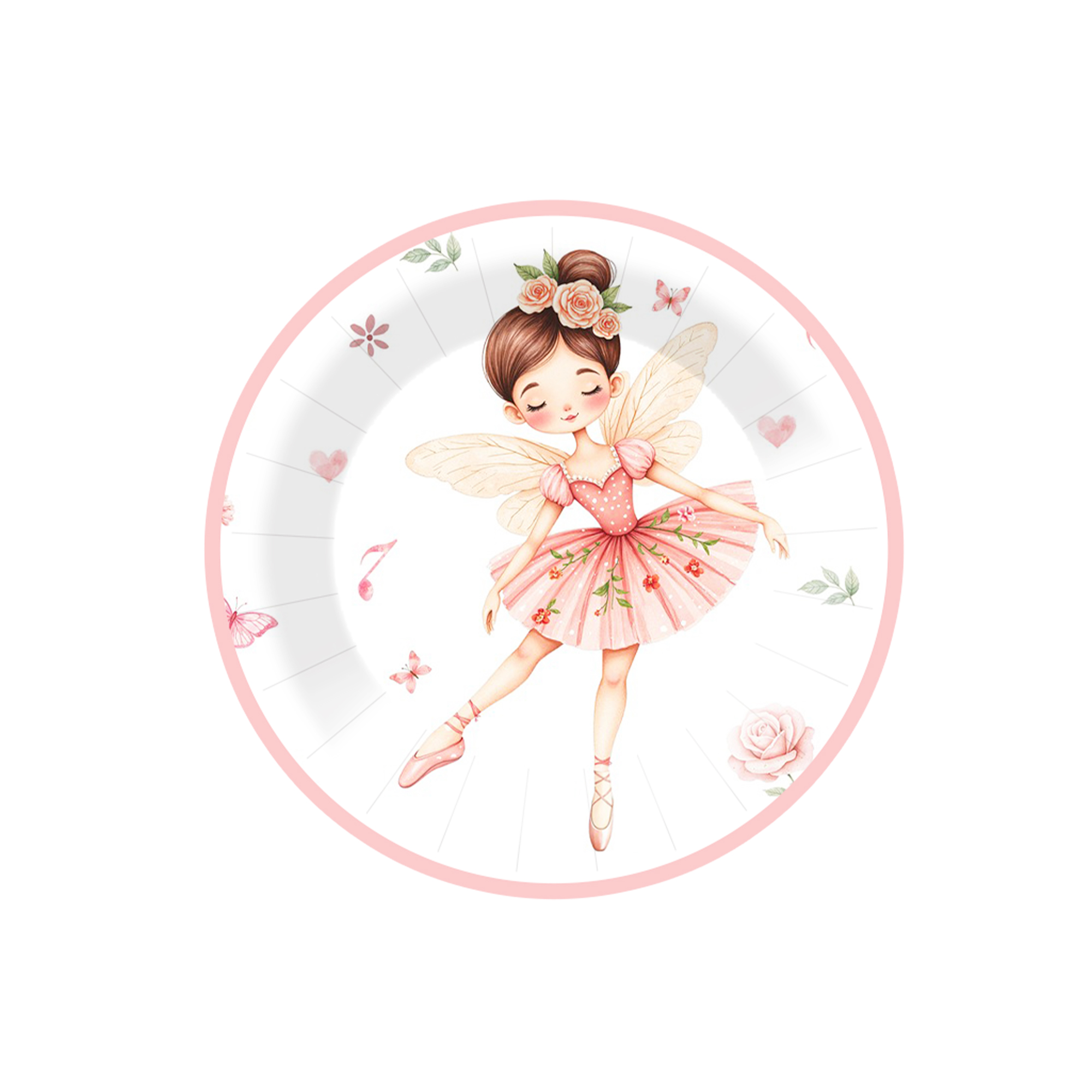 Kids Theme White Background Baby Pink Fairy Pattern 7 inch Plate
