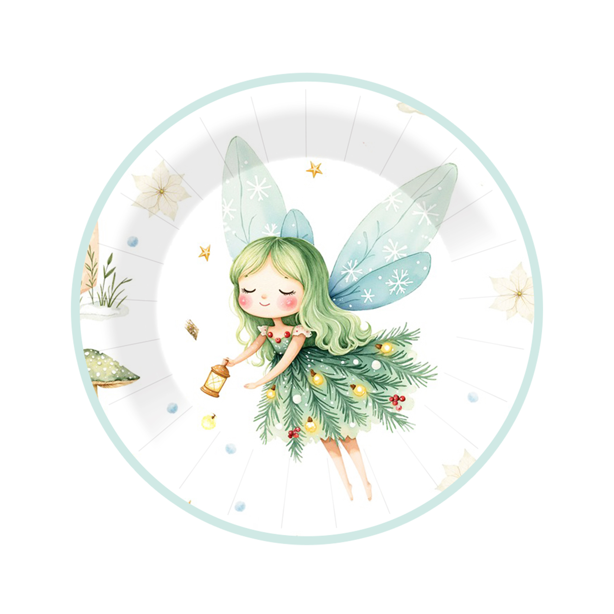 Kids Theme White Background Baby Green Fairy Pattern 9 inch Plate