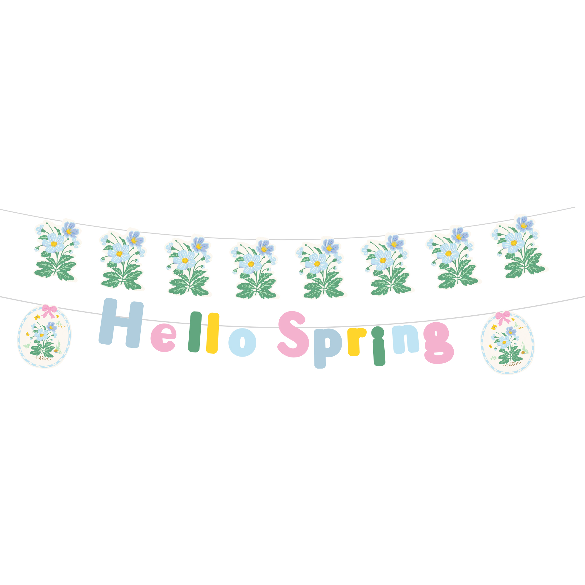 Floral Theme Flower Hello Spring Paper Banner