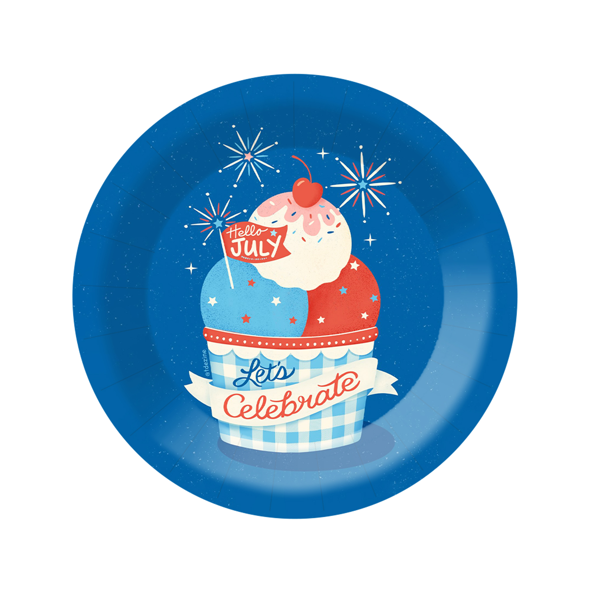 US Independence Day Theme Dark Blue Background Cake Pattern 9 inch Plate
