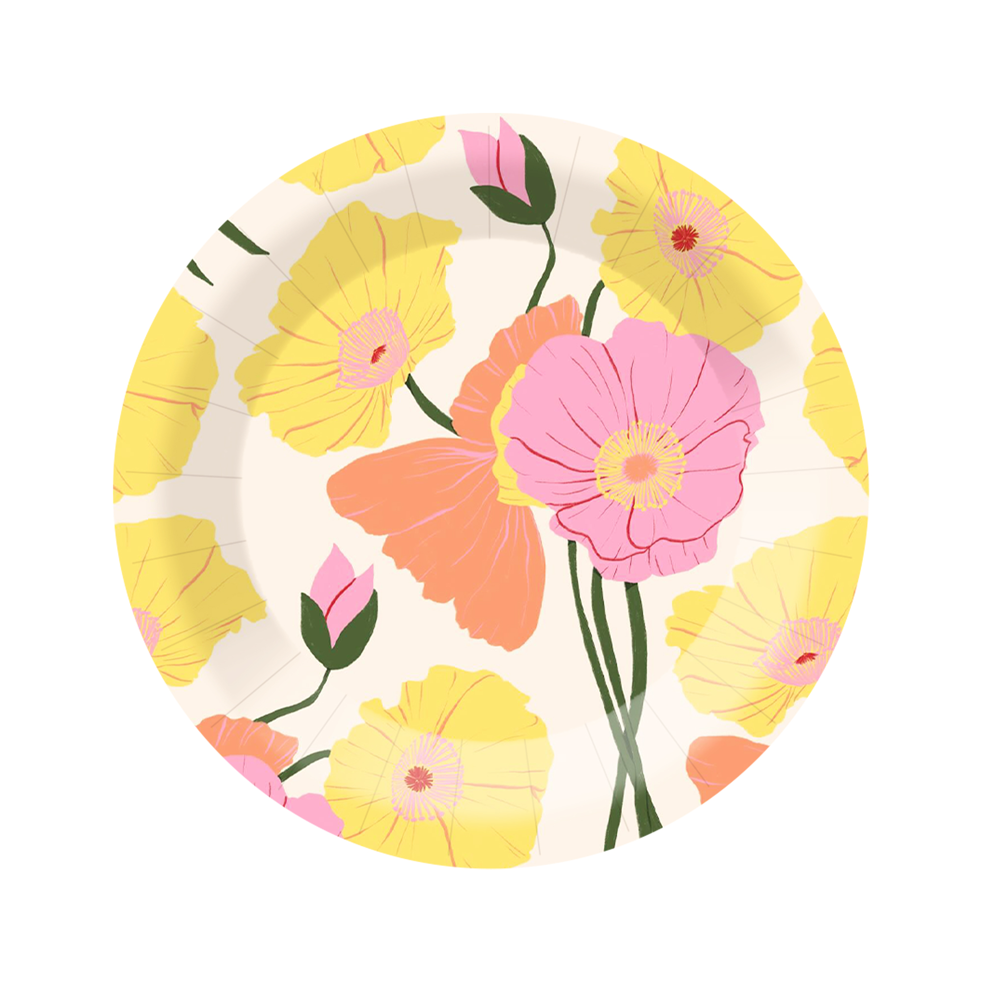 Floral Theme Yellow and Pink Flower Dinner Plate