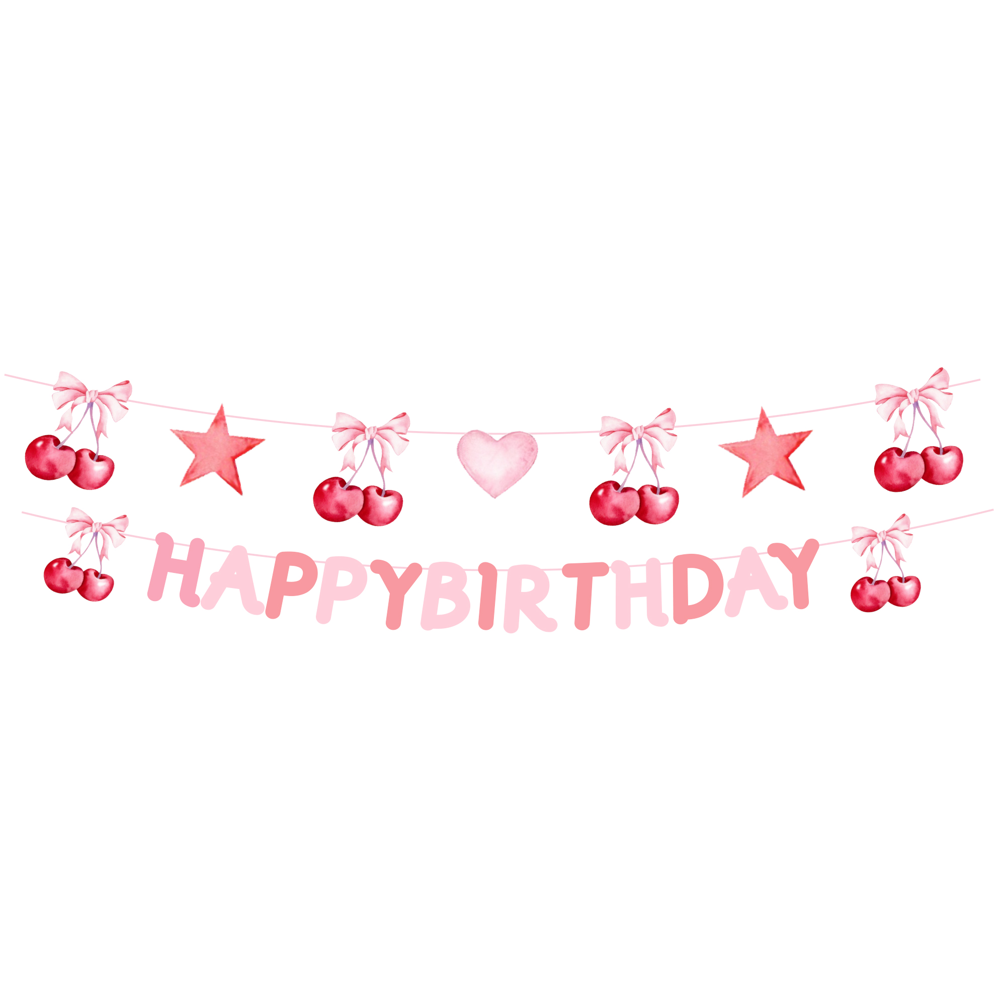 Fruit Theme Cherry Heart Star Happy Birthday Paper Banner