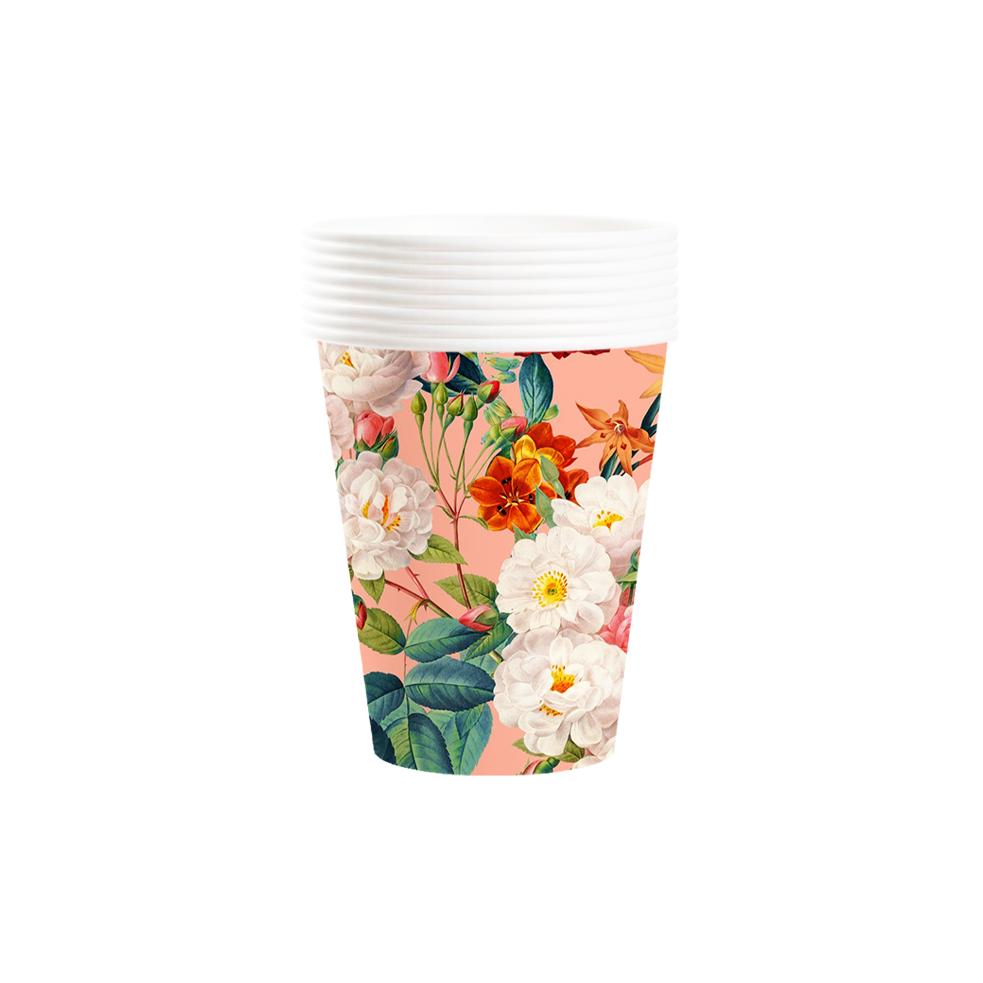 Floral Theme Orange Background White Peony Pattern 9oz Cup 