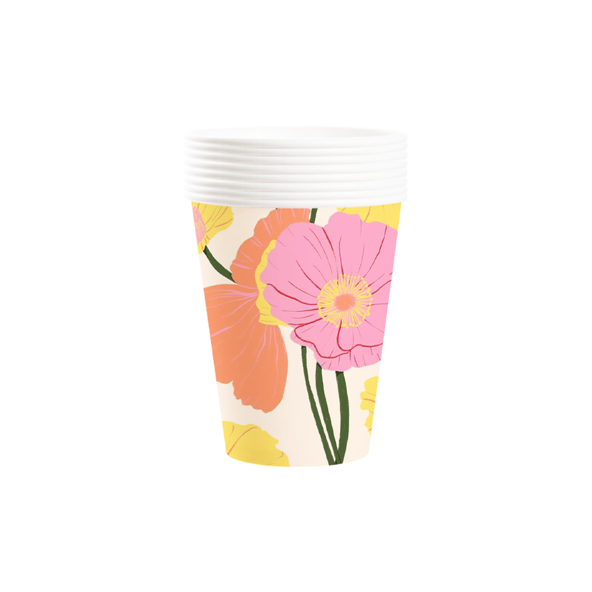 Floral Theme Yellow and Pink Flower Paper Cup