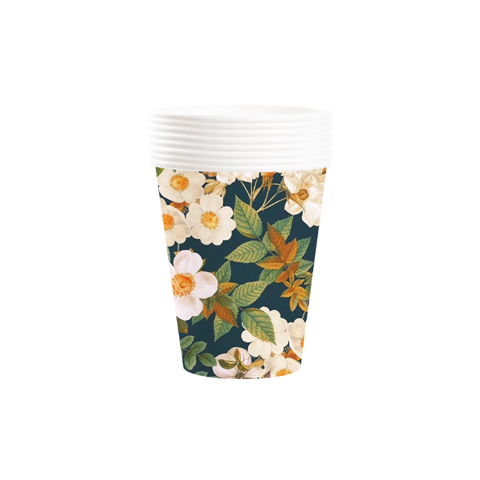 Floral Theme Black Background White Flower Pattern 9oz Cup 