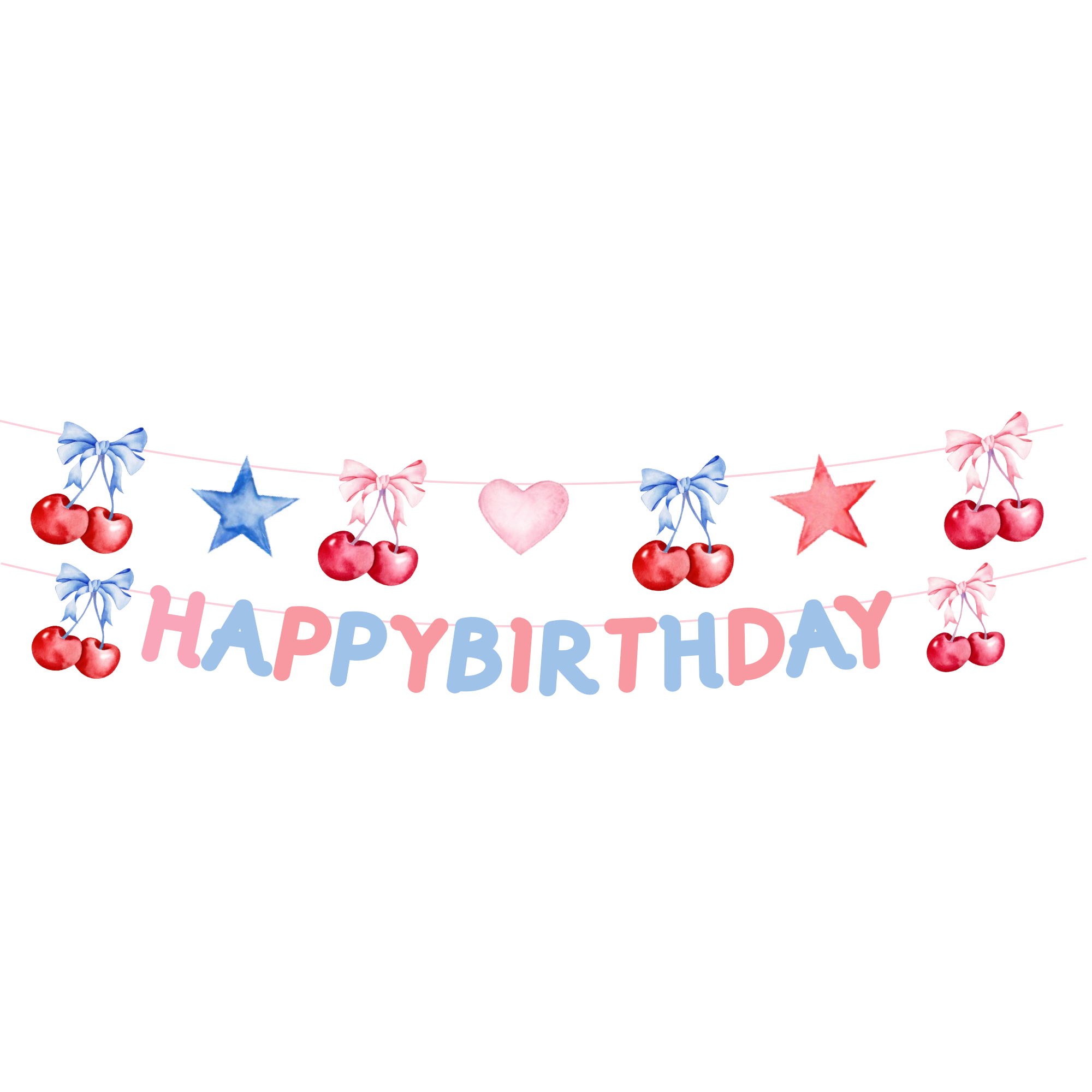 Fruit Theme Cherry Heart Star Happy Birthday Paper Banner