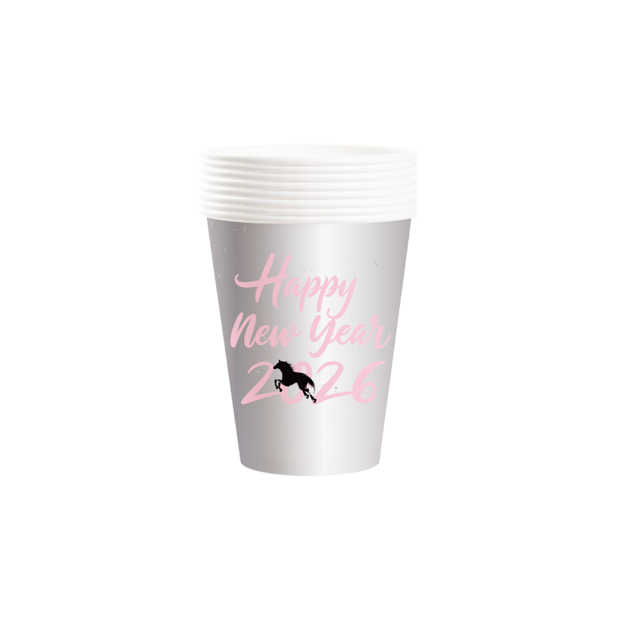 New Year Theme Silver Background Pink Happy New Year Letters 9oz Cup