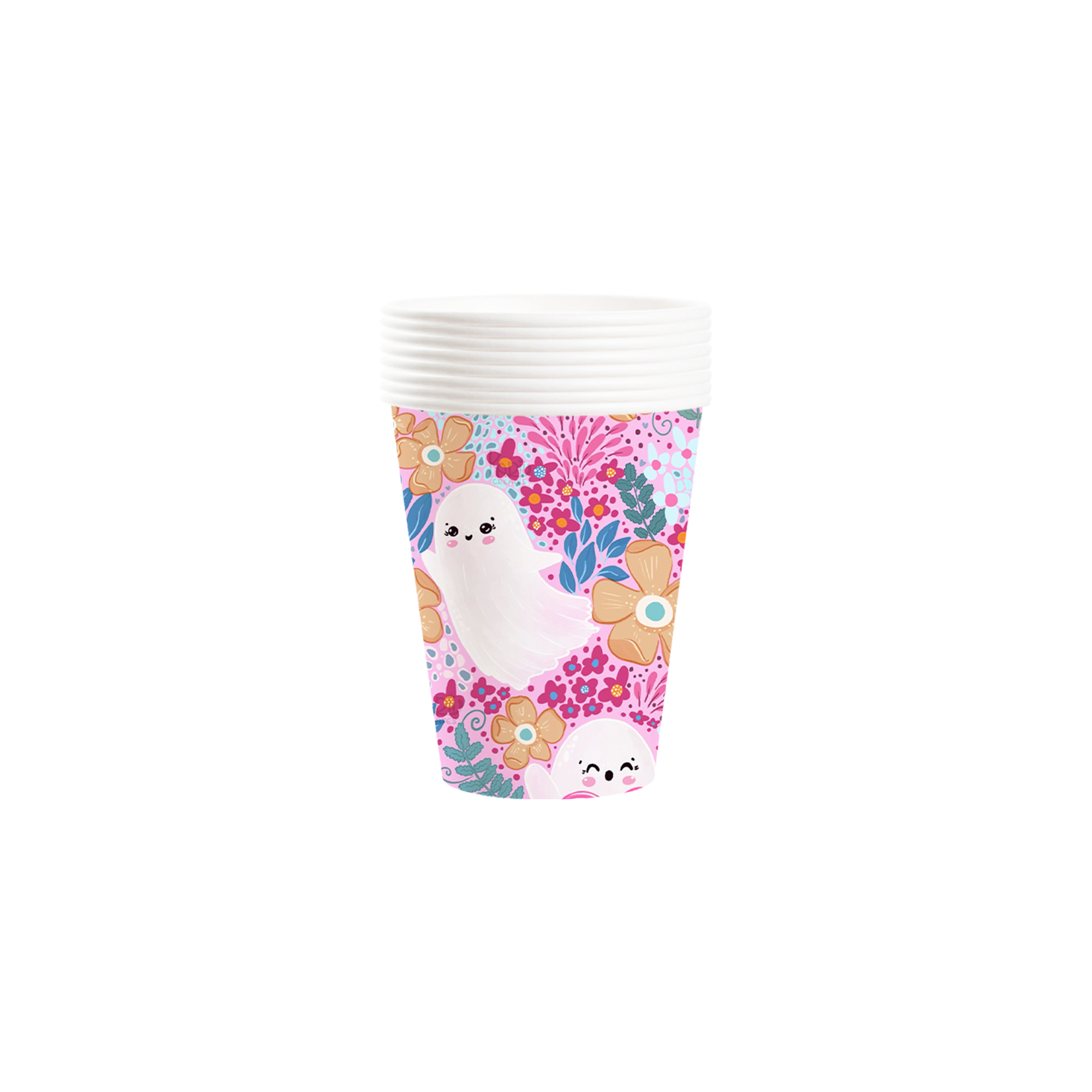 Halloween Theme Colorful Background Cute Ghost Pattern 9oz Cup