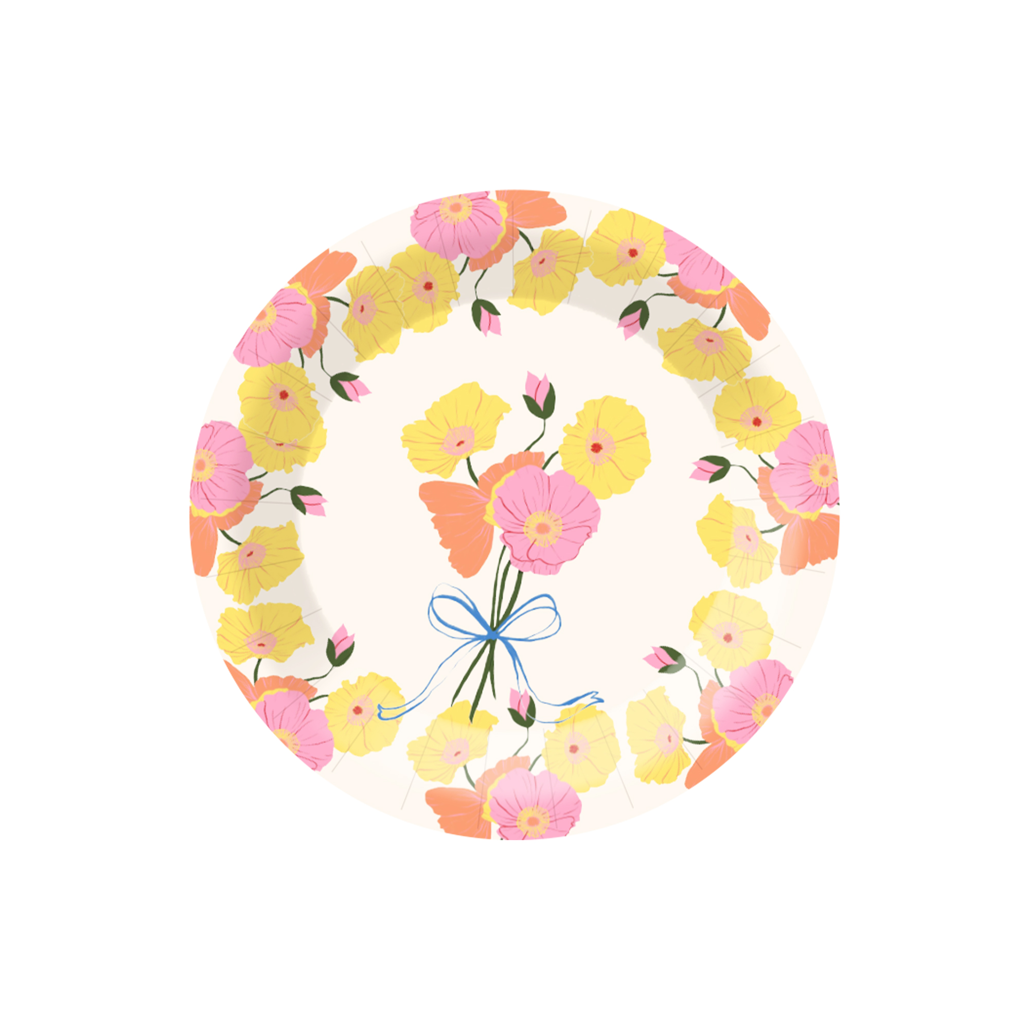 Floral Theme Yellow and Pink Flower Dessert Plate