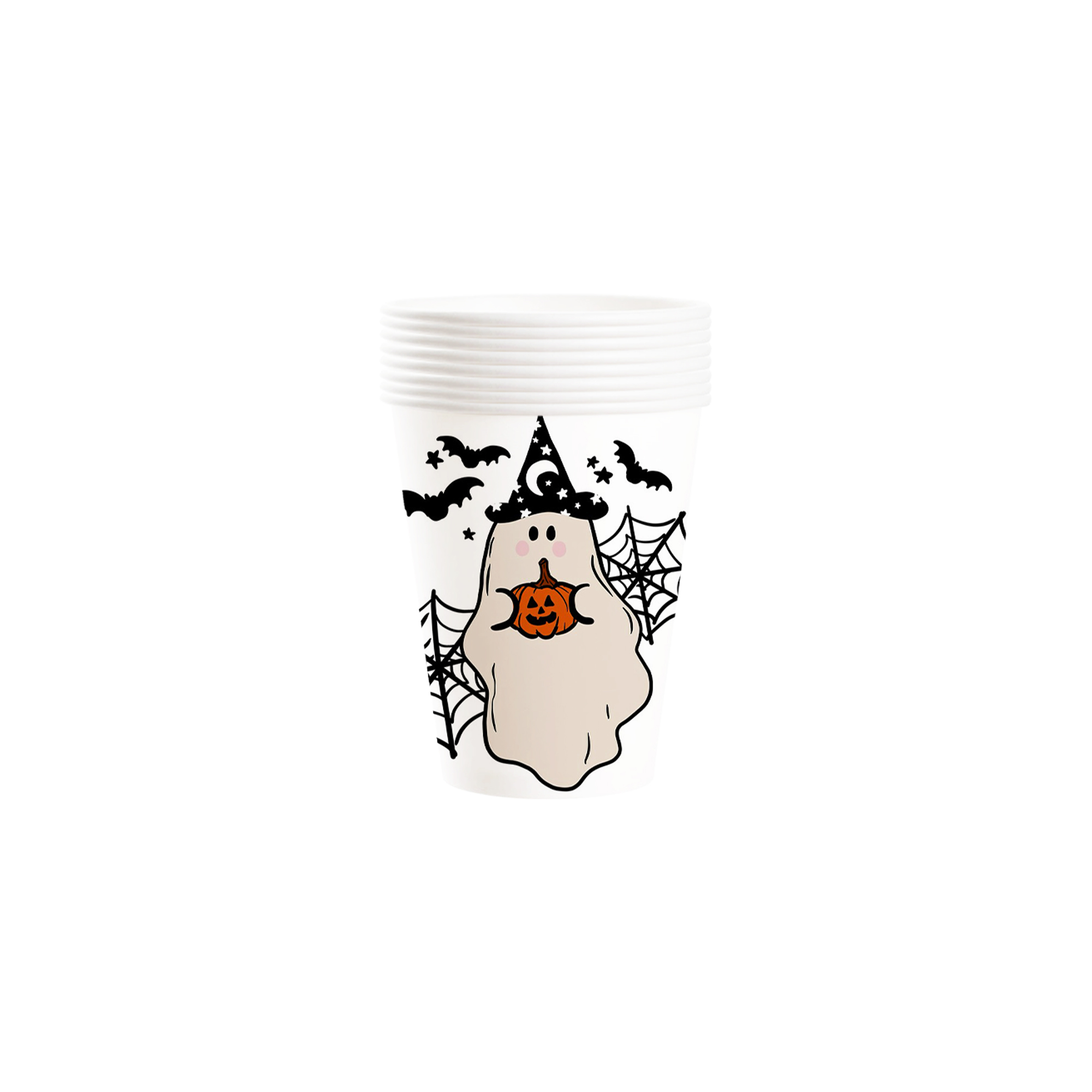 Halloween Theme Begie Background Cute Ghost Pattern 9oz Cup