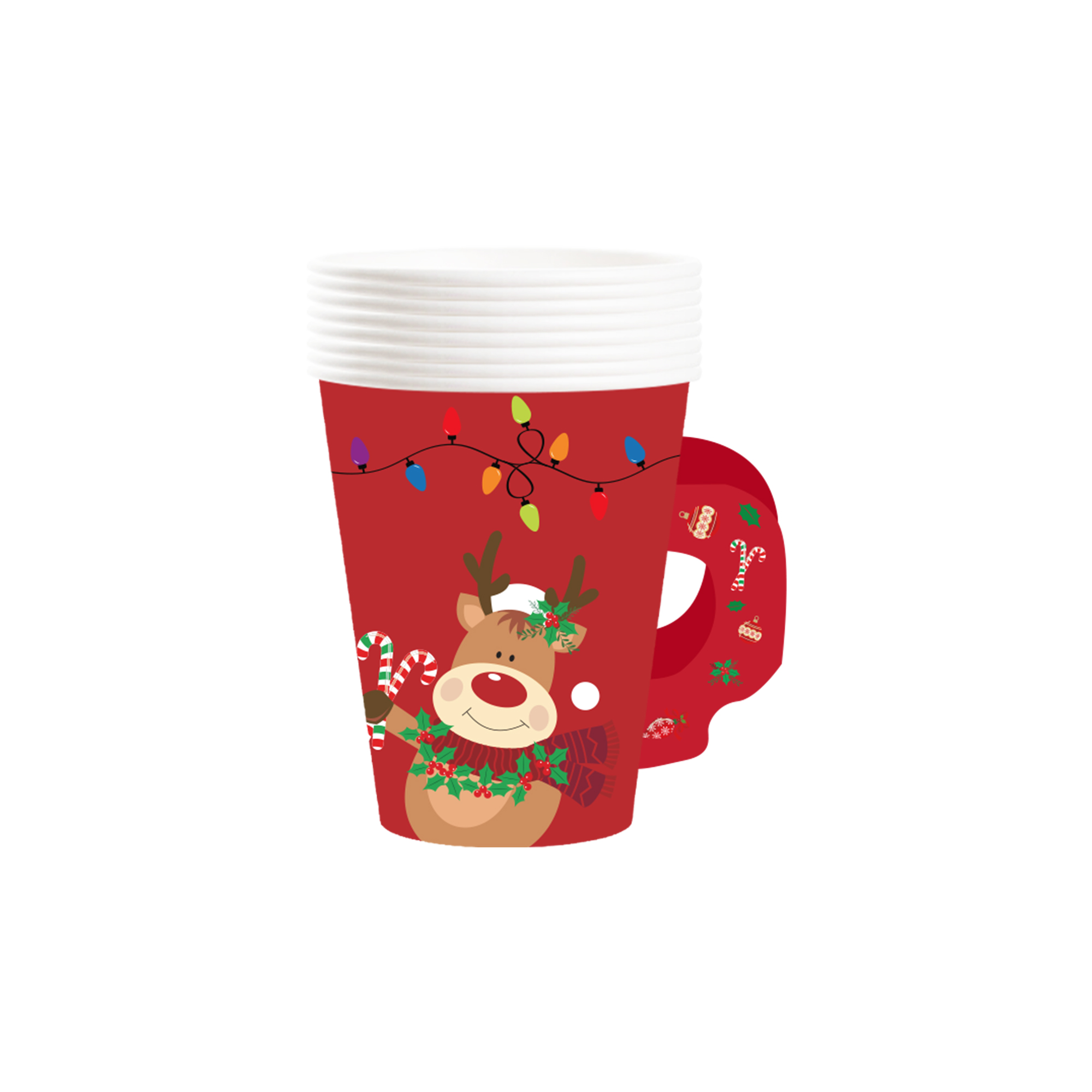 Christmas Theme Red Background Elk Pattern 9oz Hand Cup