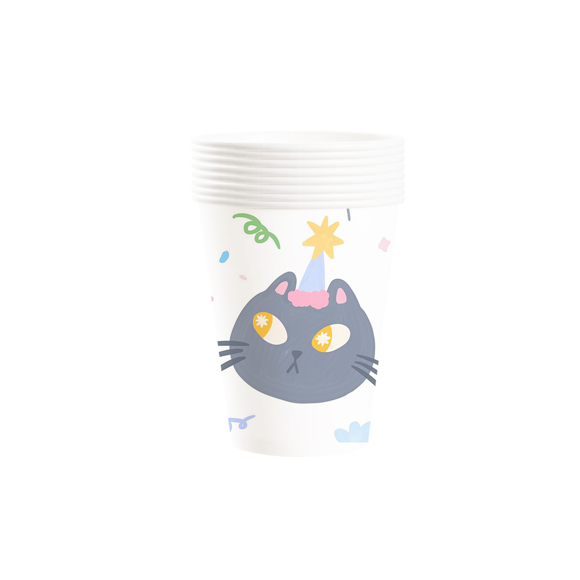 Animal Theme White Background Black Cat Pattern 9oz Cup