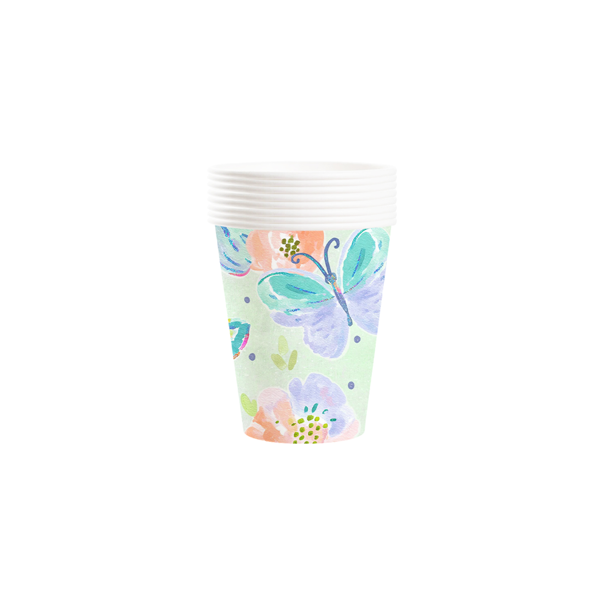 Animal Theme Light Green Background Butterfly Pattern 9oz Cup