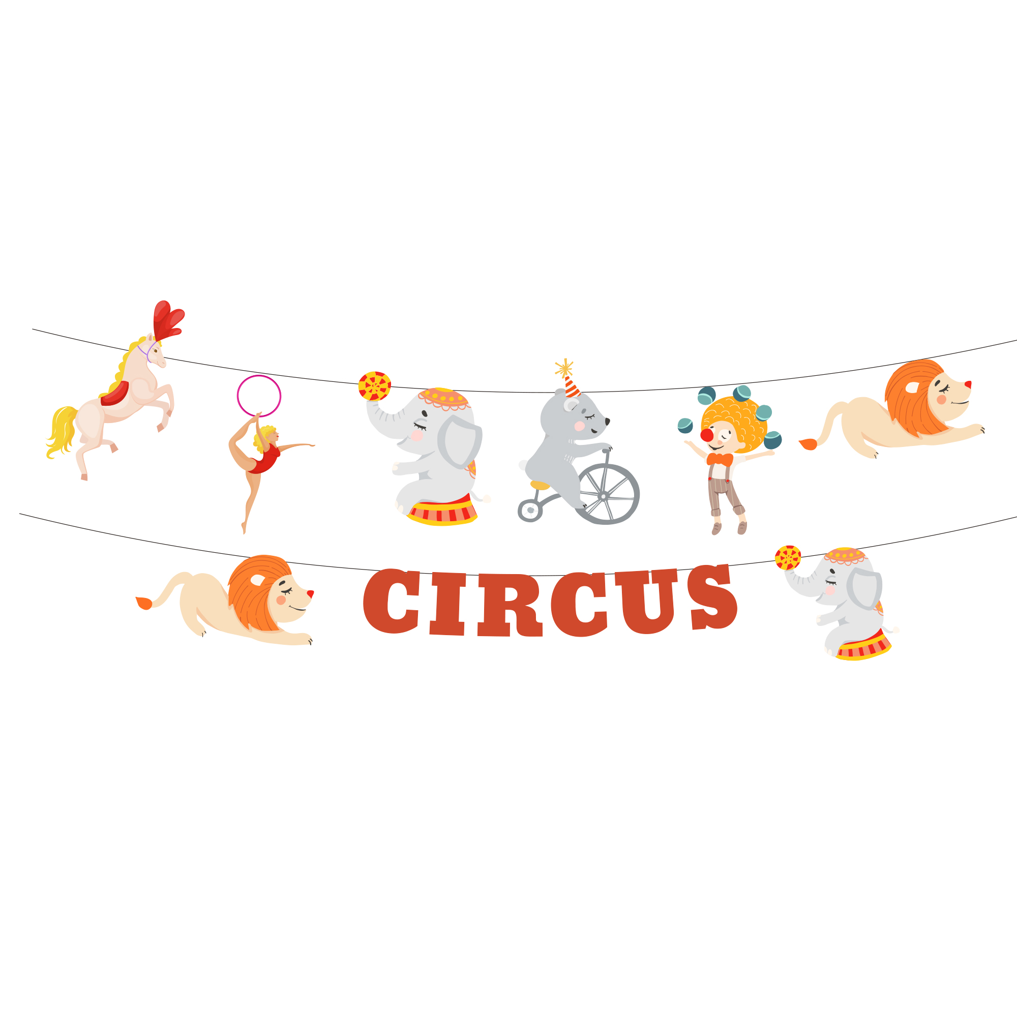 Circus Theme Elephant Lion Horse Paper Banner