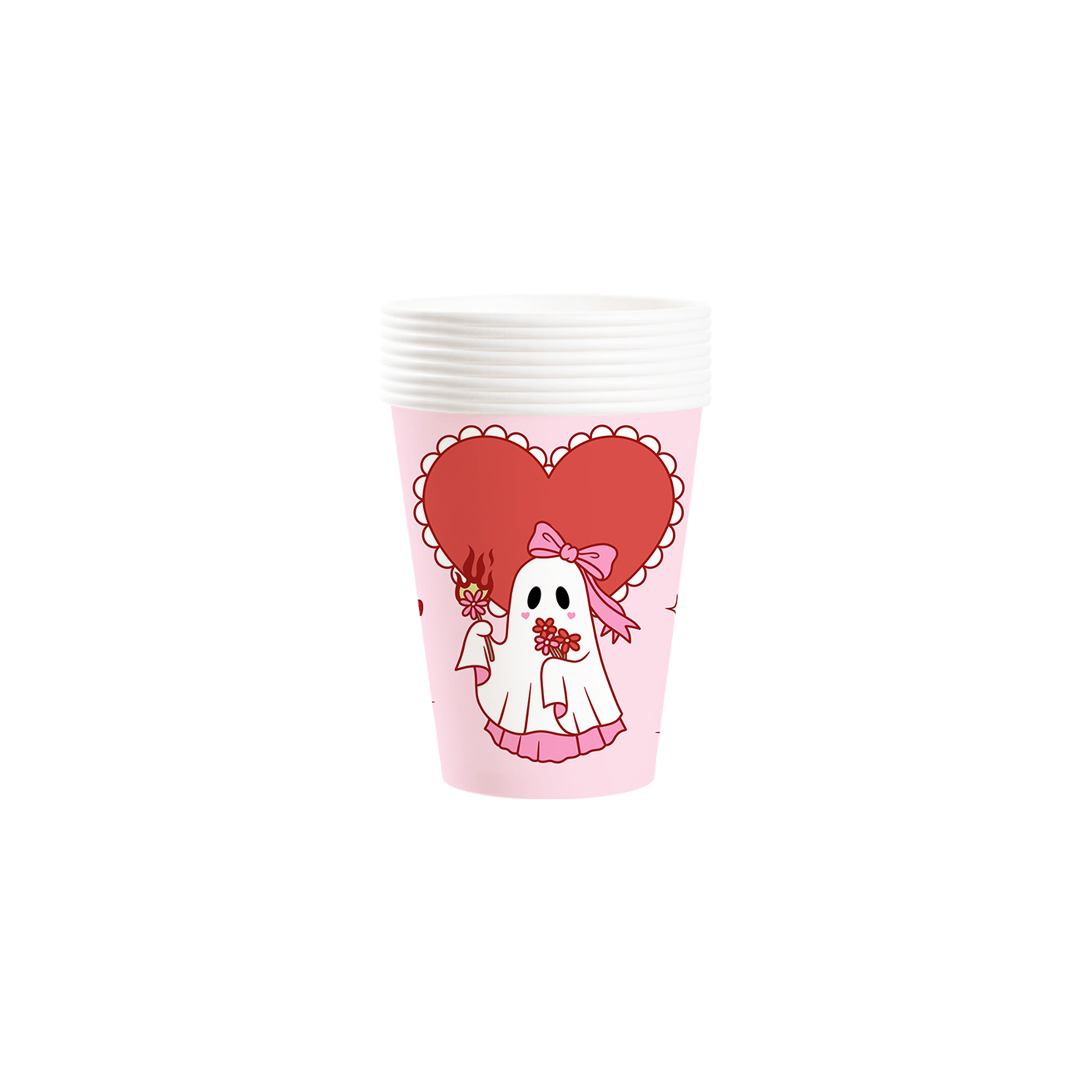 Halloween Theme Light Pink Background Ghost&Heart Pattern 9oz Cup