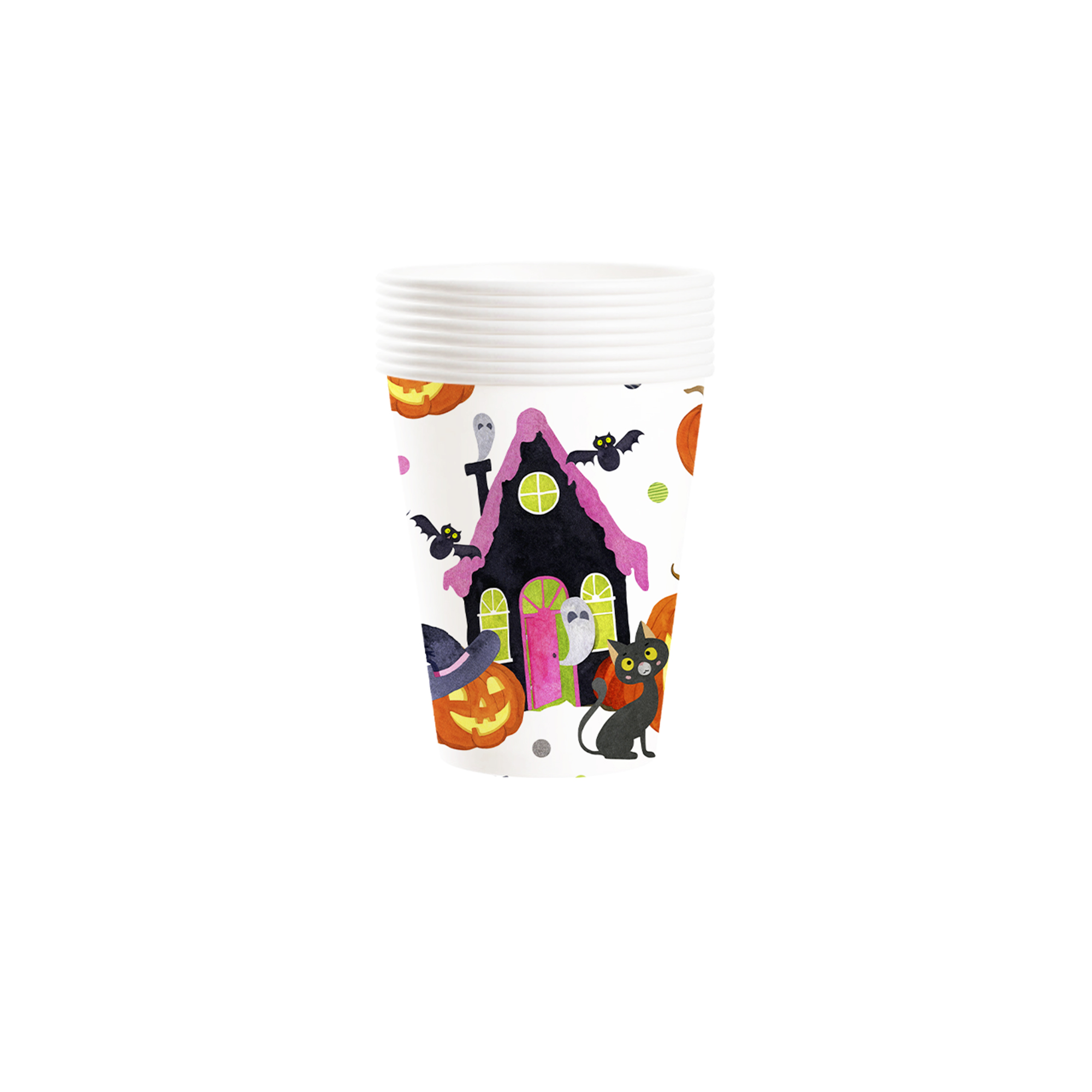 Halloween Theme White Background Pumpkin&Cat Pattern 9oz Cup