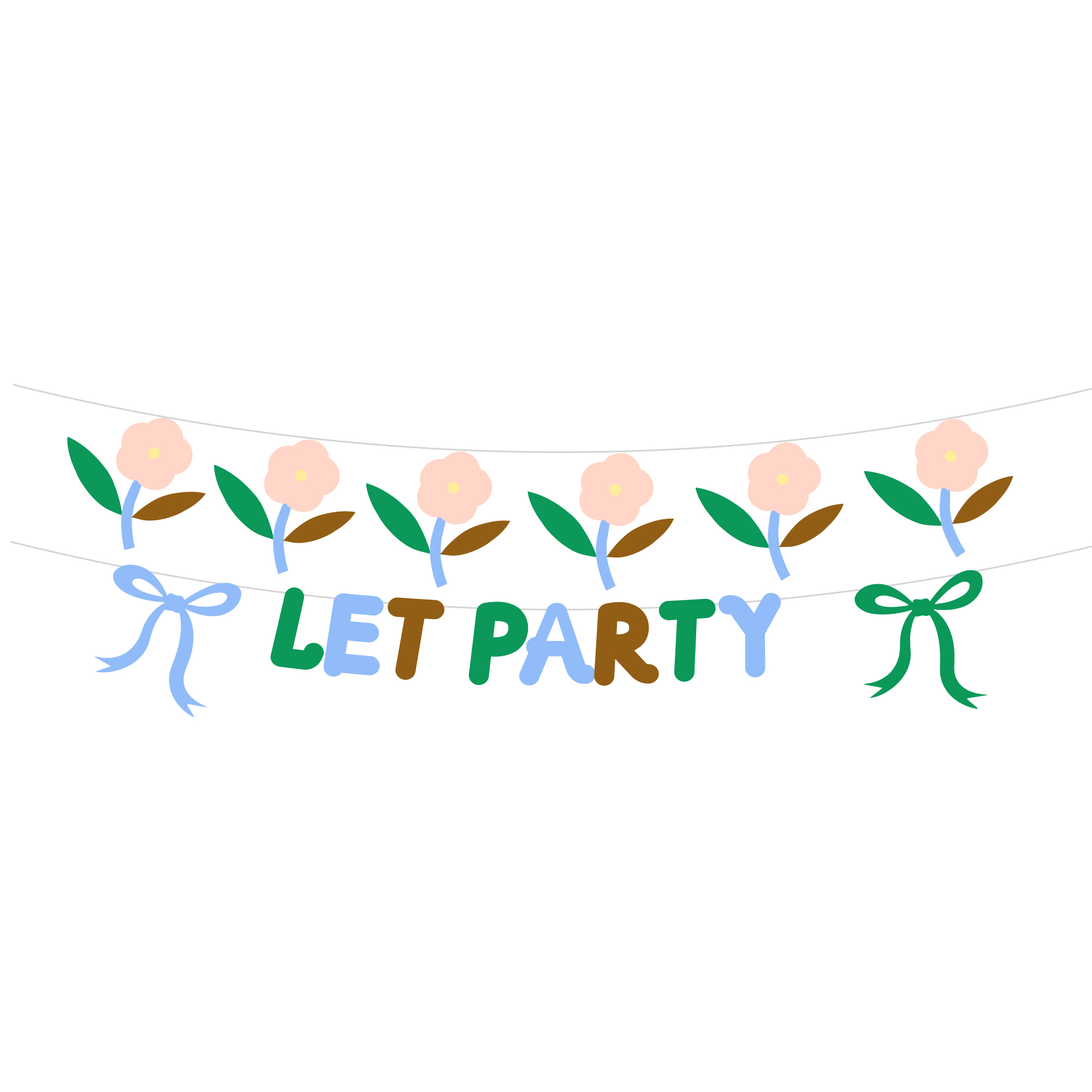 Floral Theme Bowknot and Flower Let's Party Paper Banner