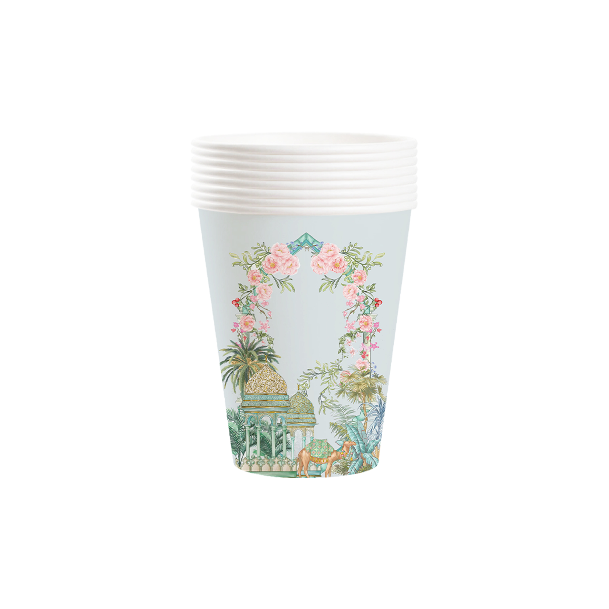 Eid Theme Light Blue Background Pink Wreath Pattern 9oz Cup 