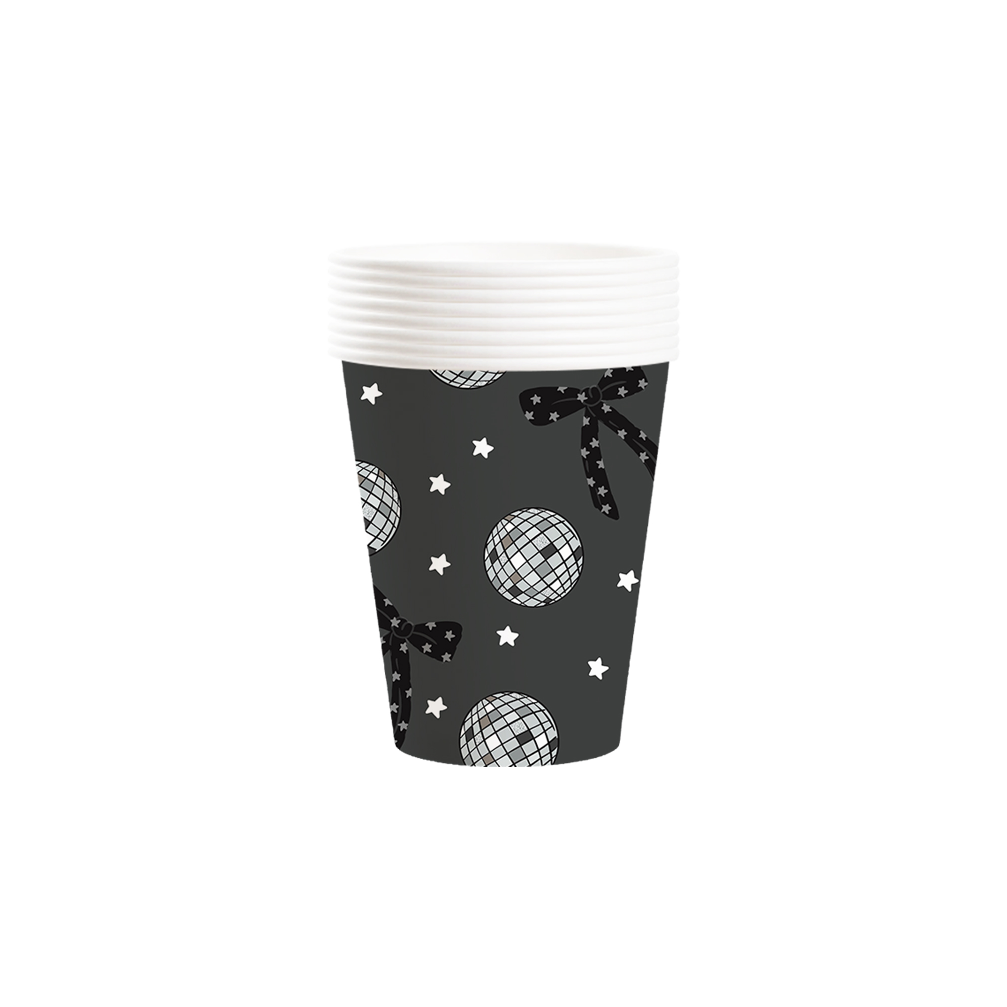 New Year Theme Black Background Disco BalI&Bow Pattern 9oz Cup