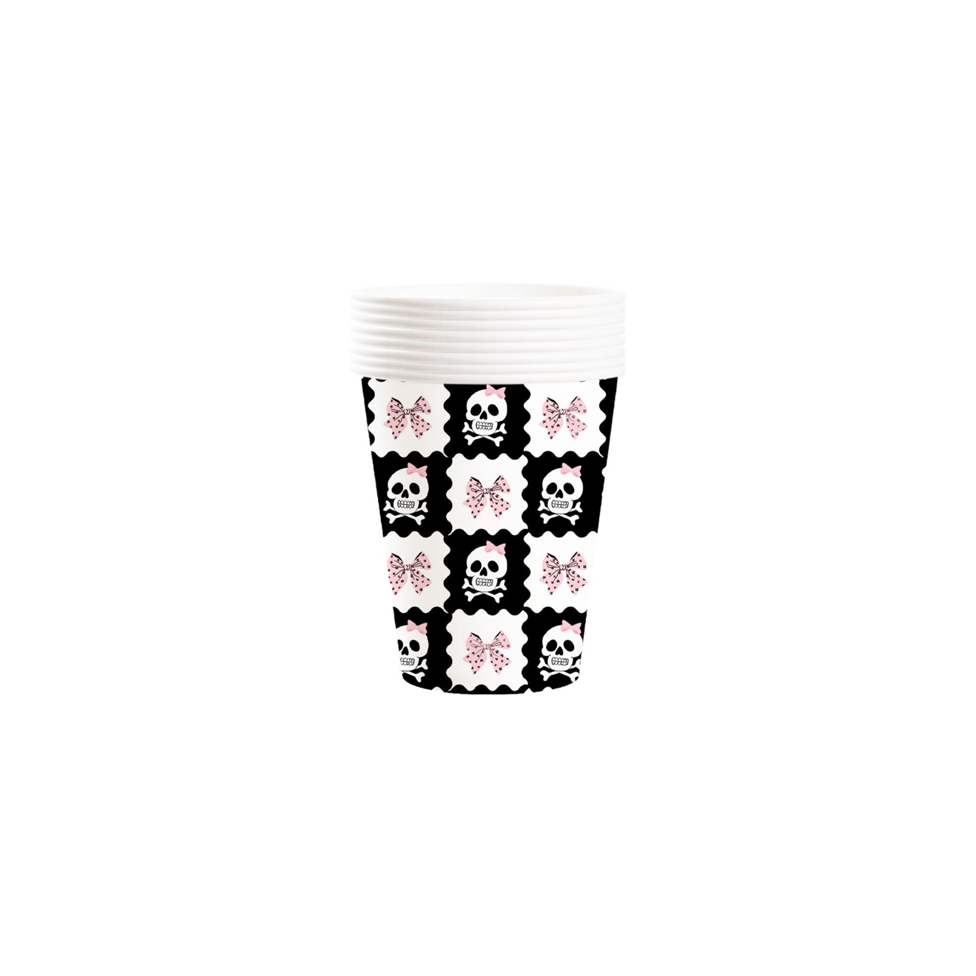 Halloween Theme Black&White Background Skull&Bow Pattern 9oz Cup