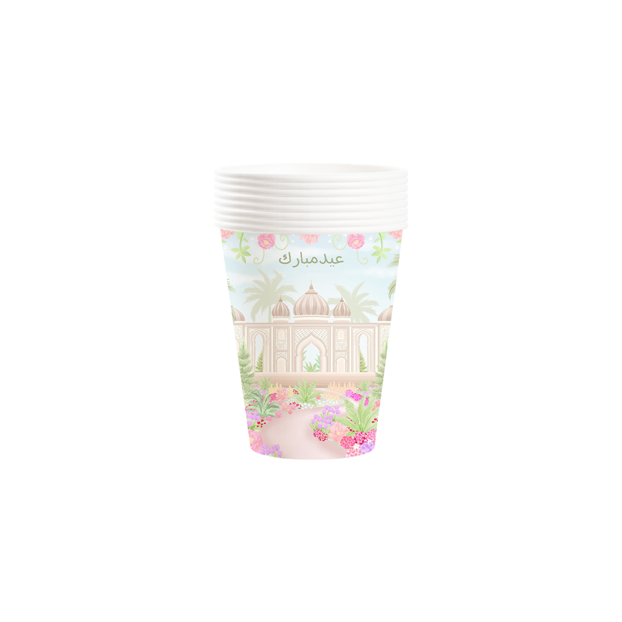 Eid Theme Light Blue Background Mosque with Flower Pattern 9oz Cup
