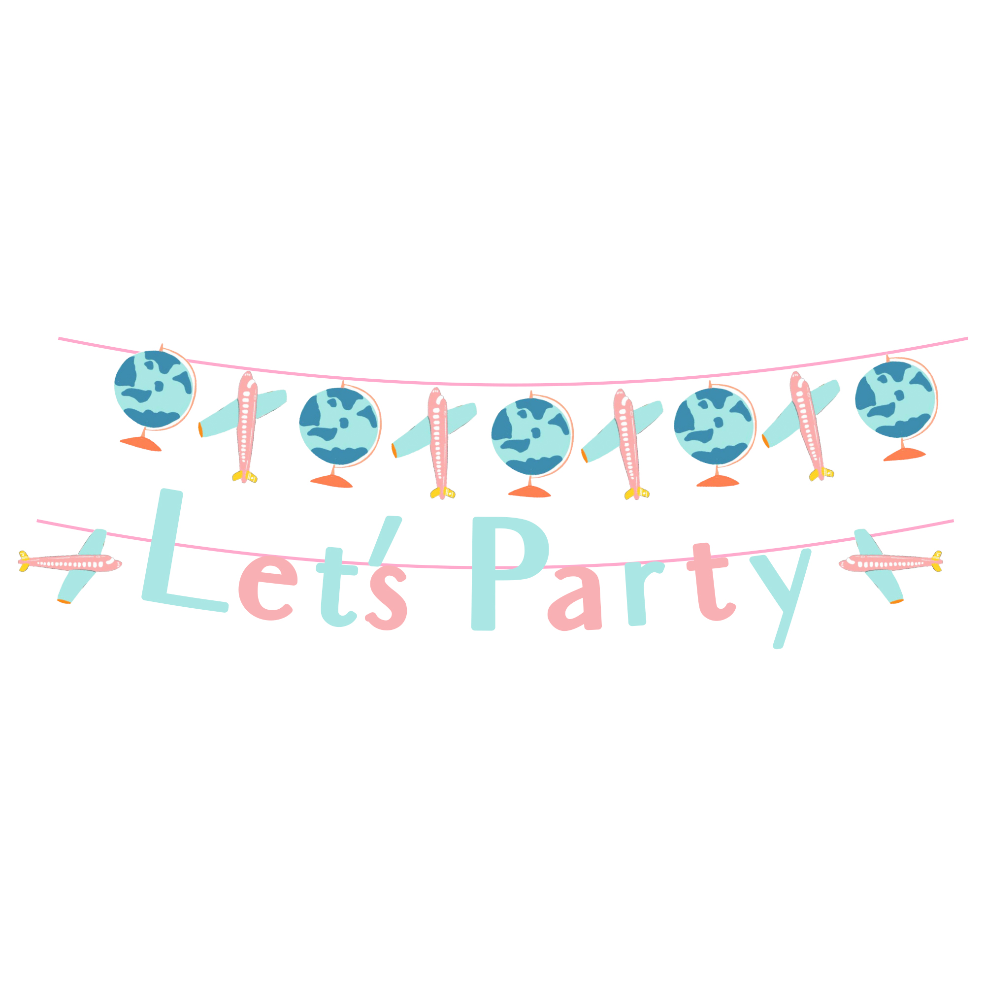 Back To School Theme Airplane Globe Let's Party Paper Banner