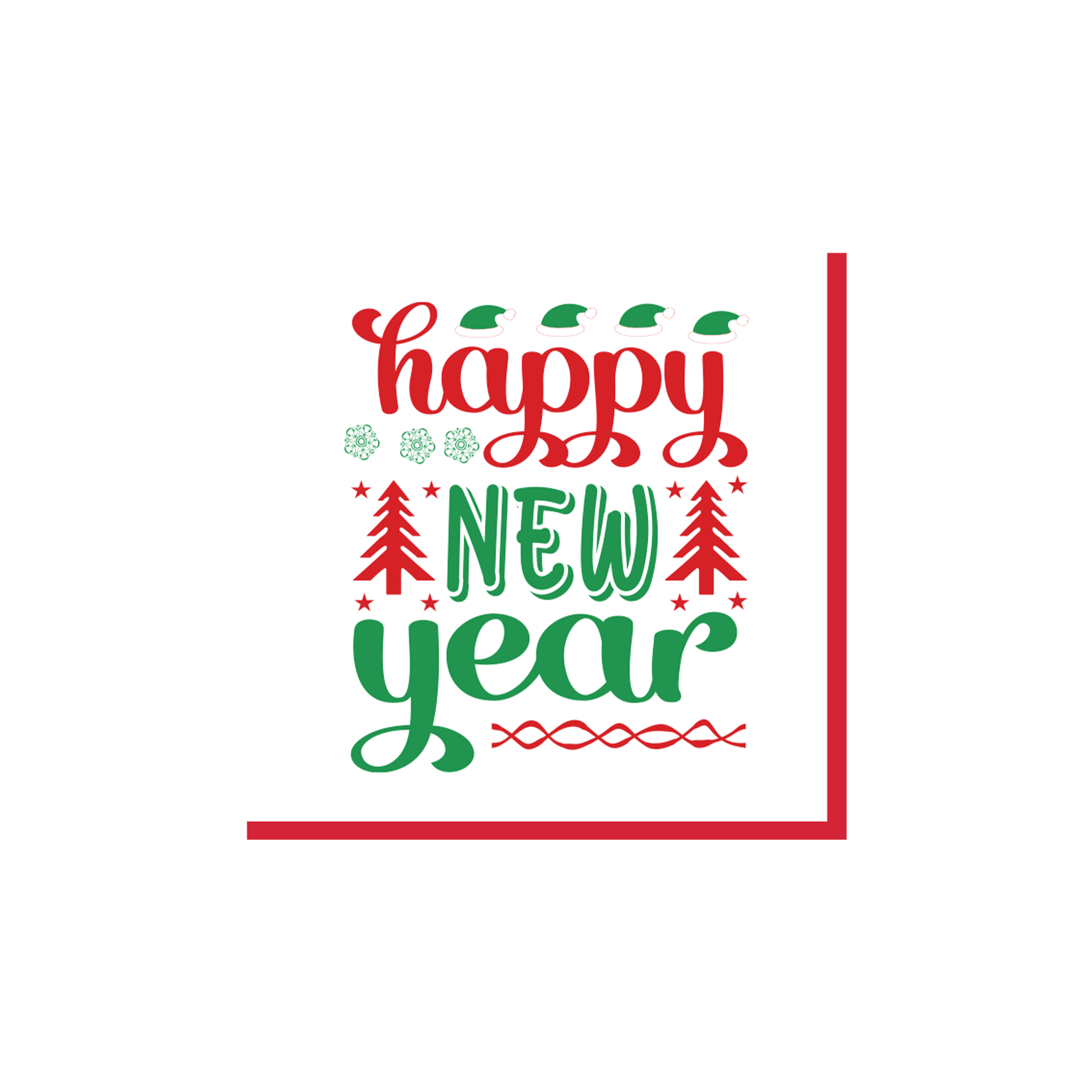 New Year Theme White Background Red&Green Letter Pattern Napkin