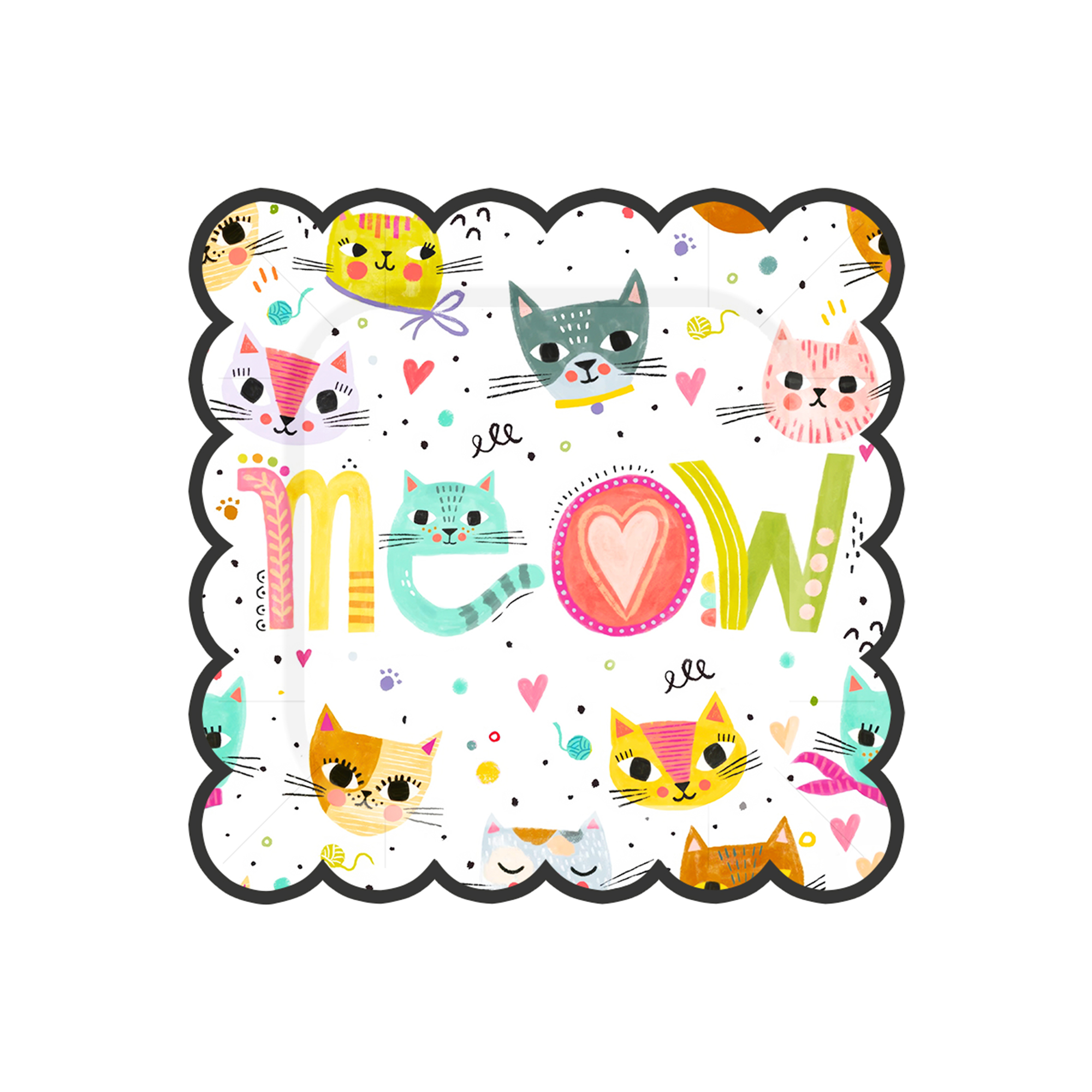 Animals Theme Lace Square Shape with Cat Dinner Plate