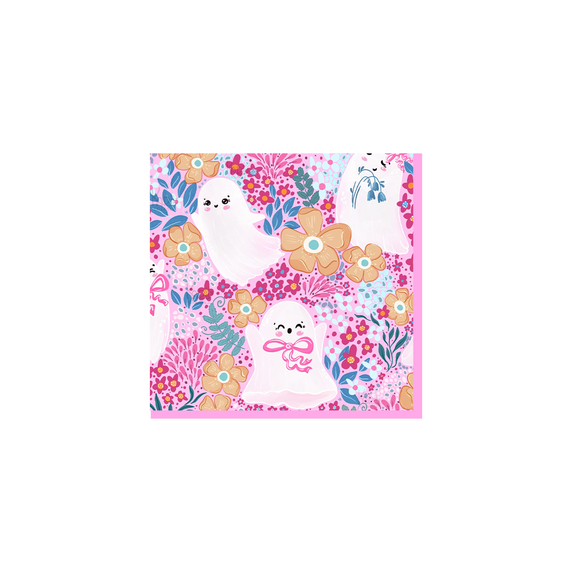 Halloween Theme Pink Background Ghost&Flower Pattern Napkin
