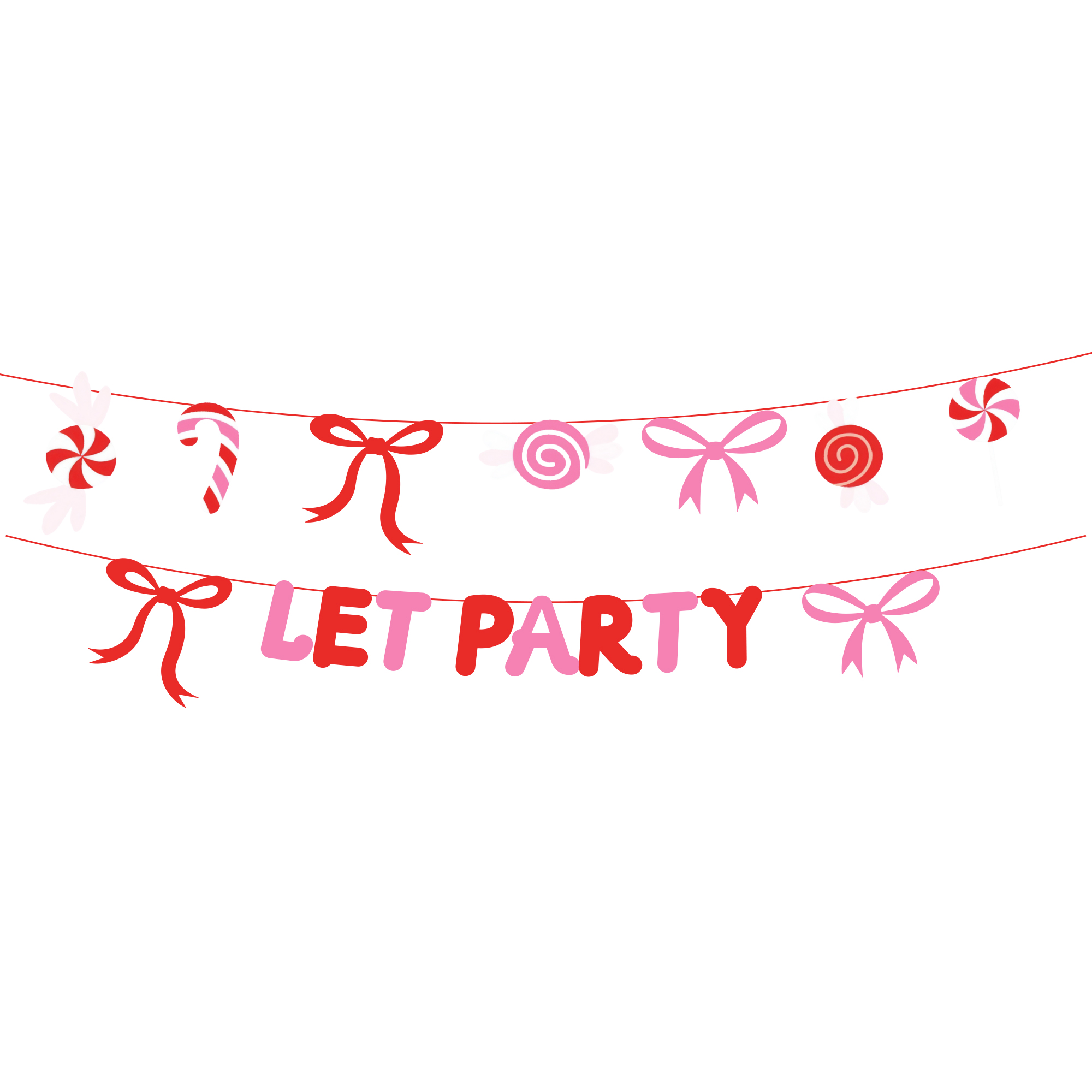 Kid Theme Pink Lollipop Bowknot Let's Party Paper Banner